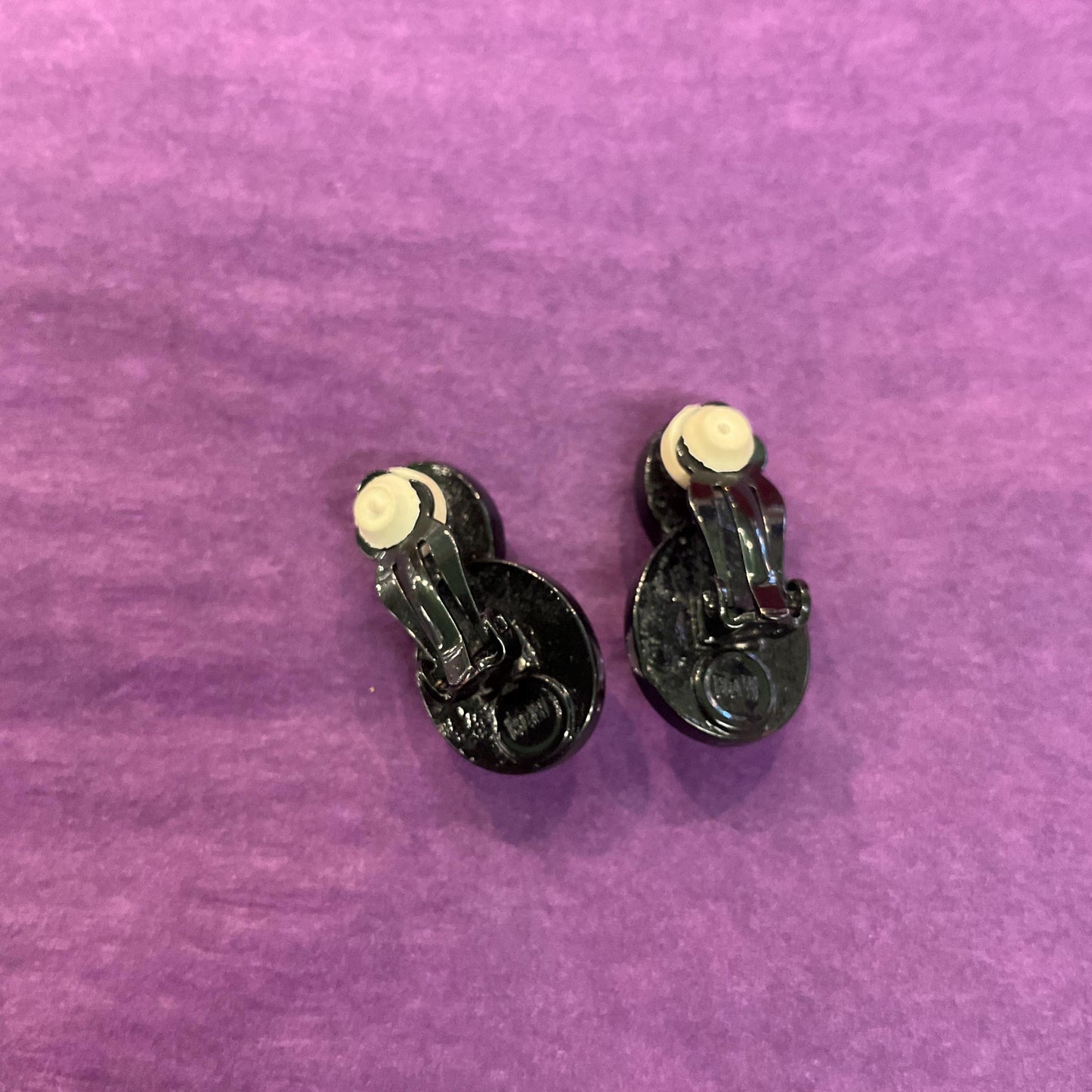 Vintage Butler and Wilson Black and Silver Crystal Clip on Earrings, Silver Domed Crystals and Rhinestones