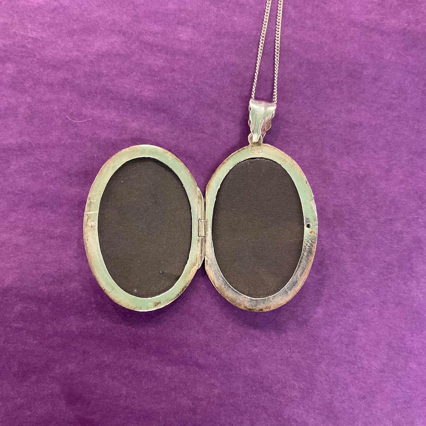 Vintage Large Silver (925) Oval Locket, Foliate Engraving with Silver Chain