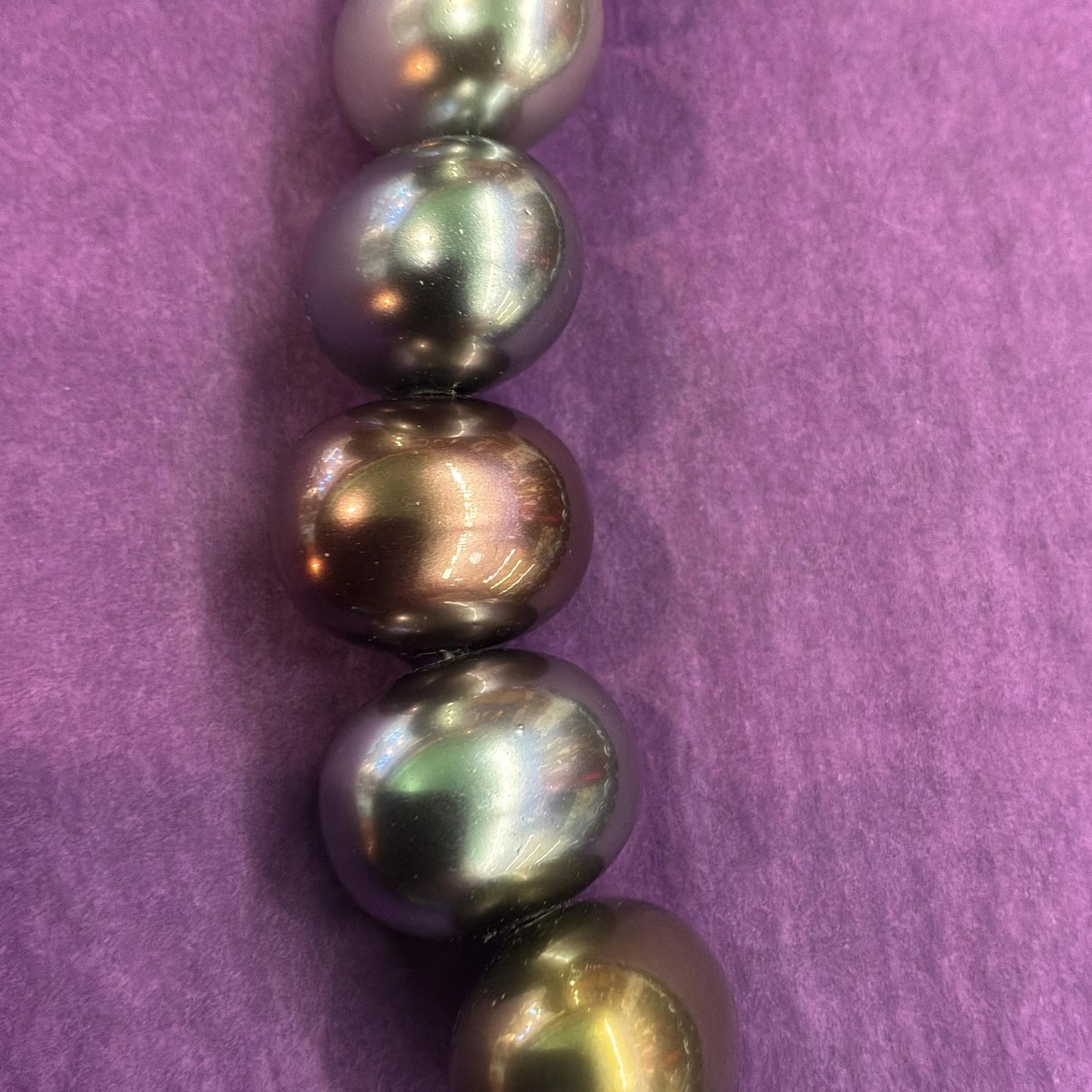 Vintage Butler and Wilson Metallic Lustre Statement Faux Pearl Necklace, Glass Faux Pearls in metallic, silver and peacock shades