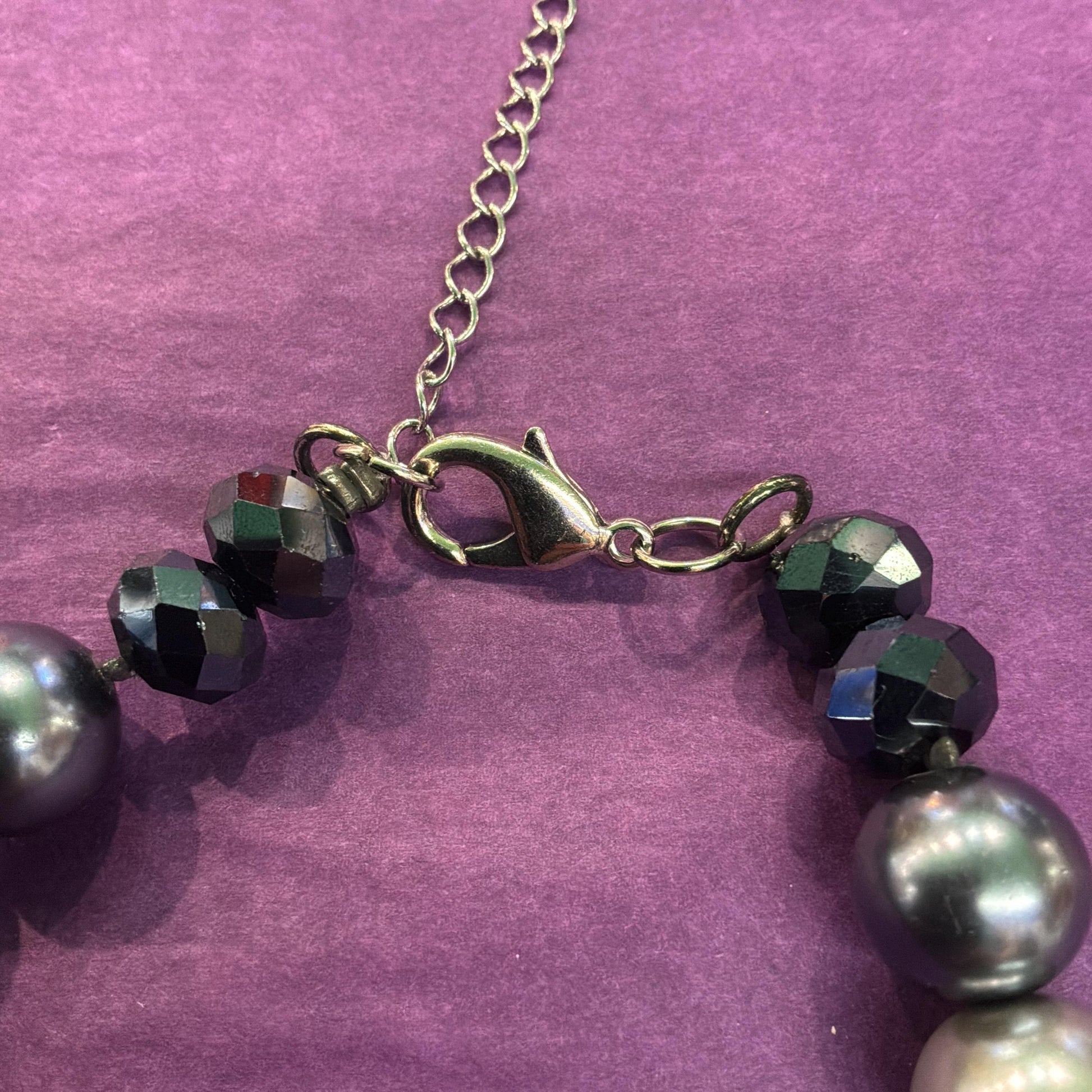 Vintage Butler and Wilson Metallic Lustre Statement Faux Pearl Necklace, Glass Faux Pearls in metallic, silver and peacock shades