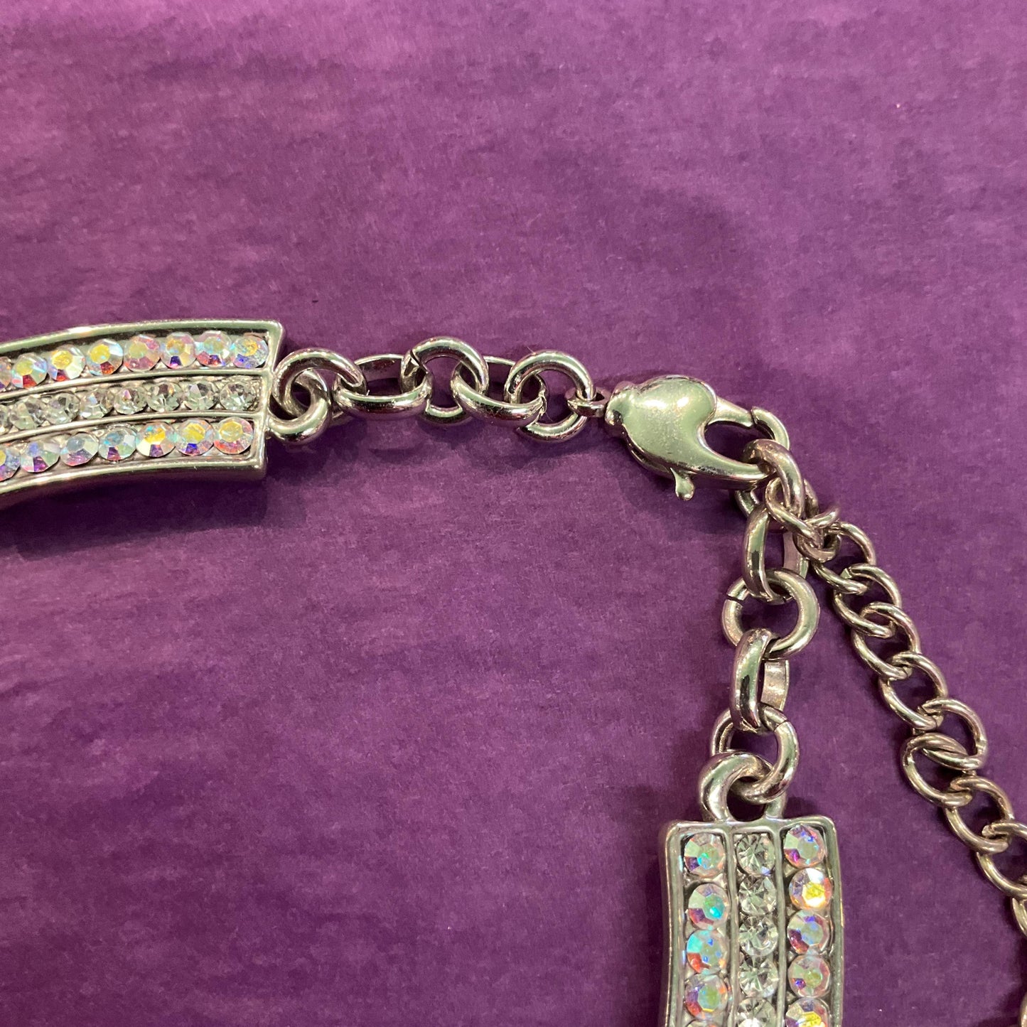 Vintage Butler and Wilson Silver Crystal Bow Panel Necklace, Art Deco Style with Borealis and Silver rhinestone Crystals