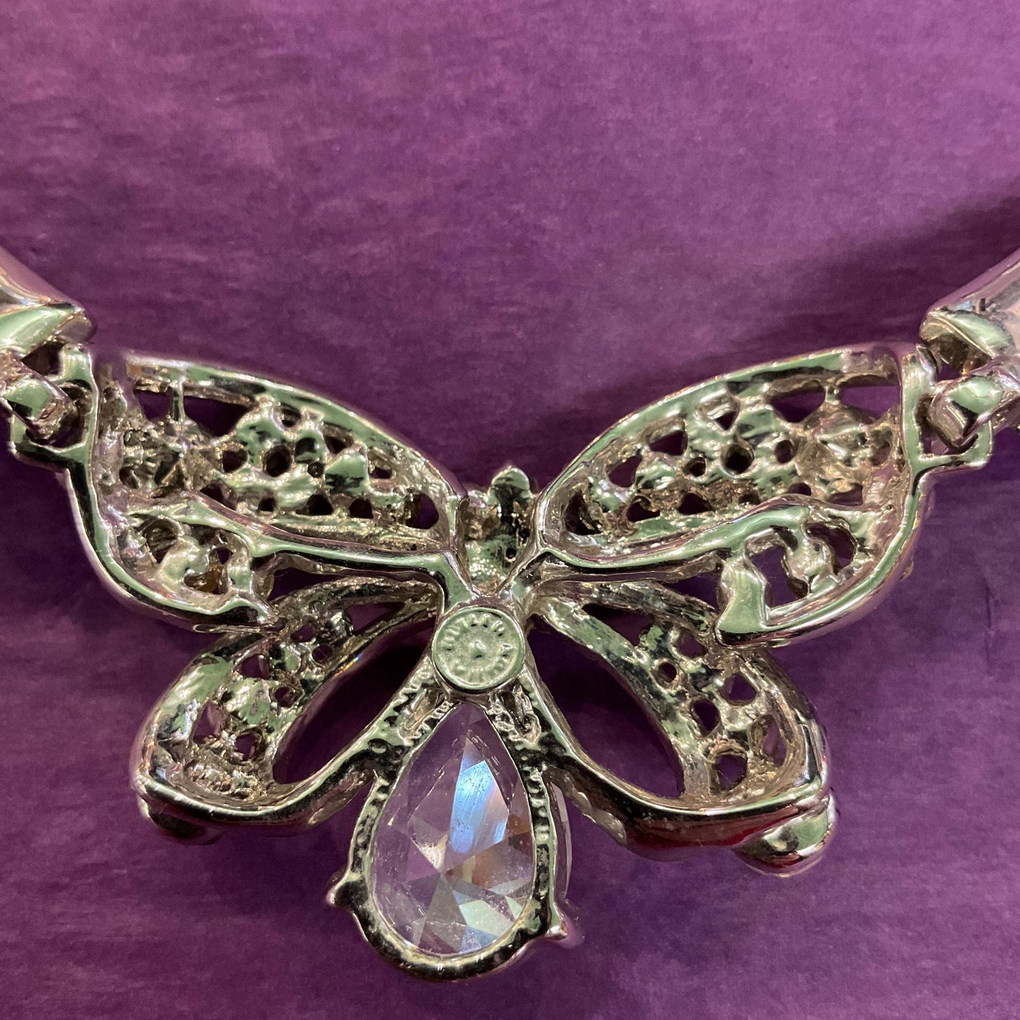 Vintage Butler and Wilson Silver Crystal Bow Panel Necklace, Art Deco Style with Borealis and Silver rhinestone Crystals