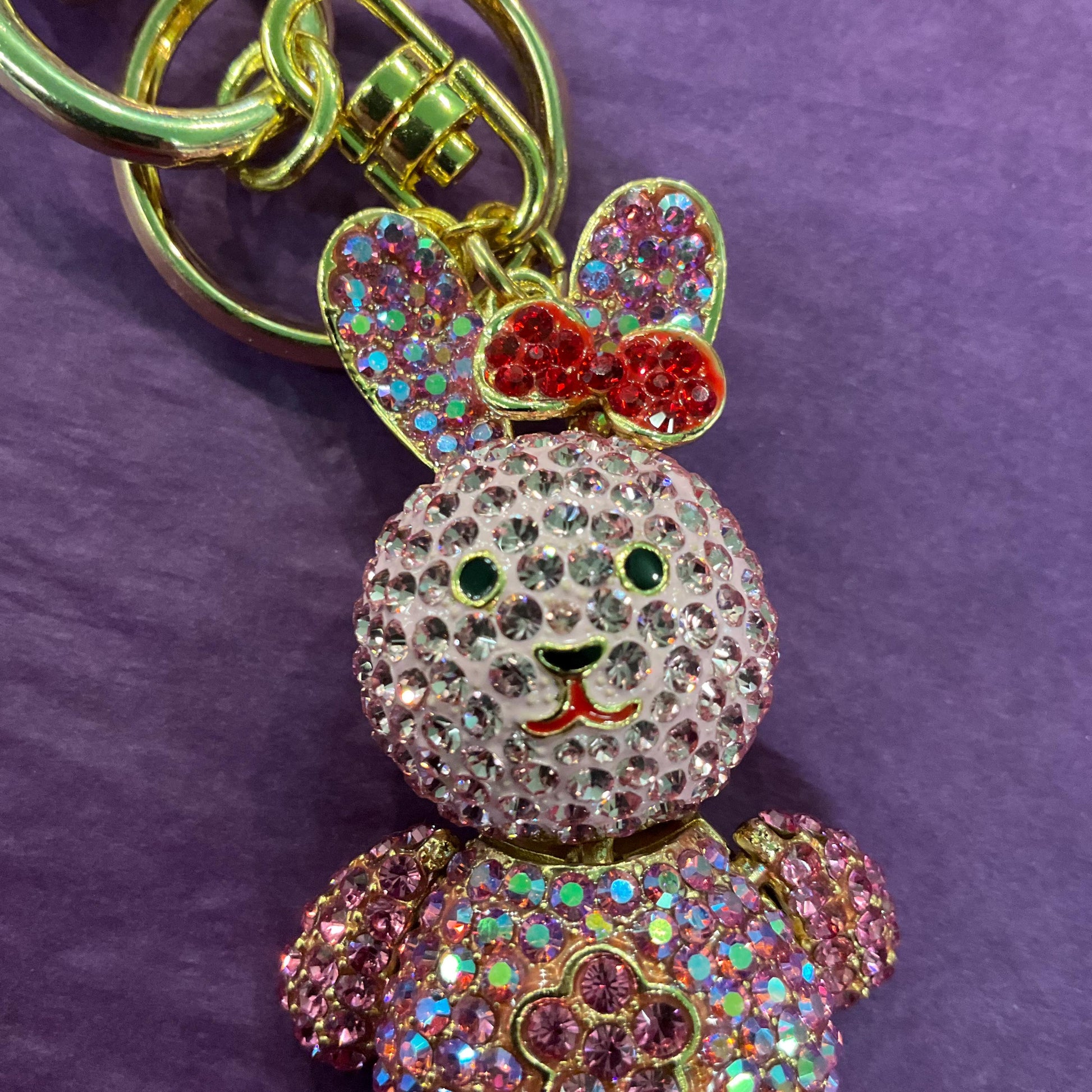 Vintage Butler and Wilson Pink Crystal Bunny Rabbit Handbag Charm or Keyring, Gold tone with Borealis Crystals and Enamel