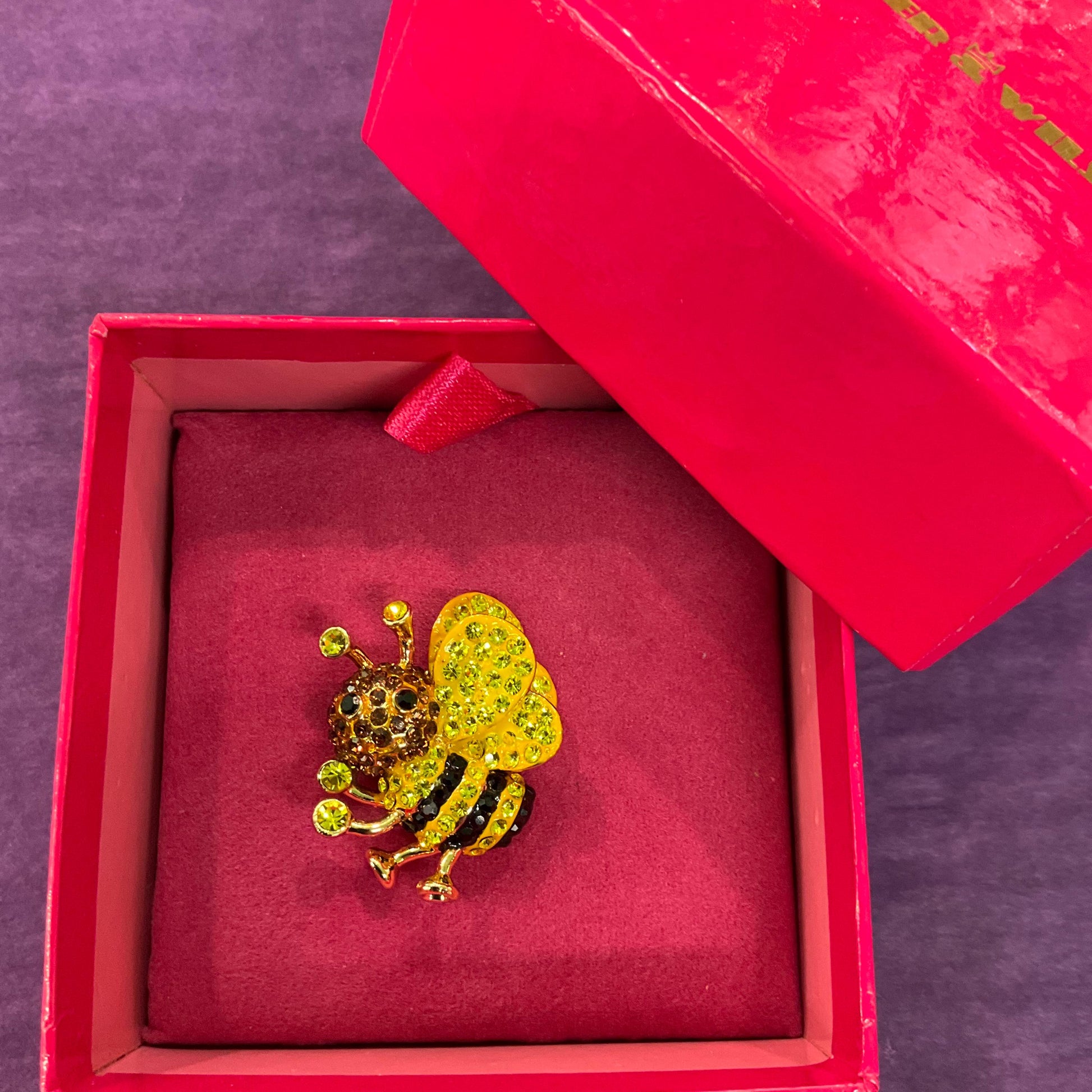 Vintage Butler and Wilson Crystal Bee Lapel/ Dress Pin , Gold tone with yellow, bronze and black rhinestones, Sustainable gift