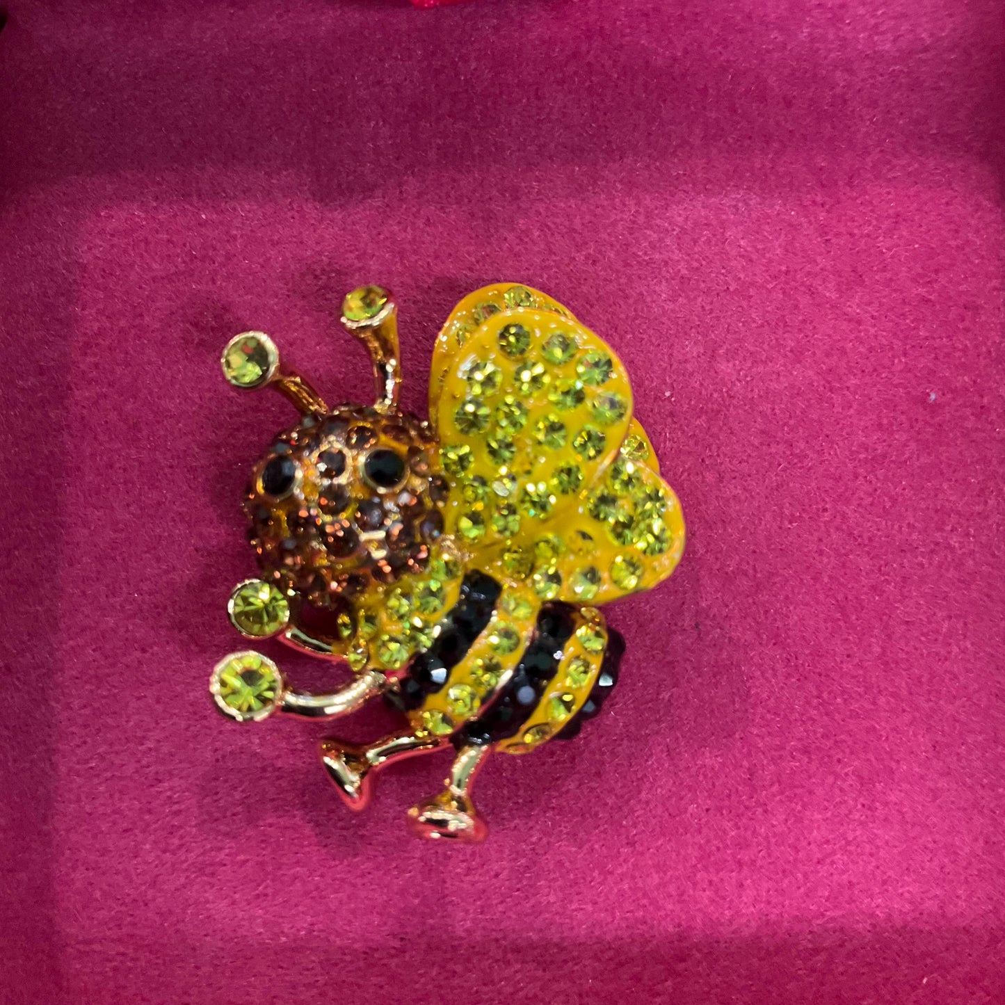 Vintage Butler and Wilson Crystal Bee Lapel/ Dress Pin , Gold tone with yellow, bronze and black rhinestones, Sustainable gift