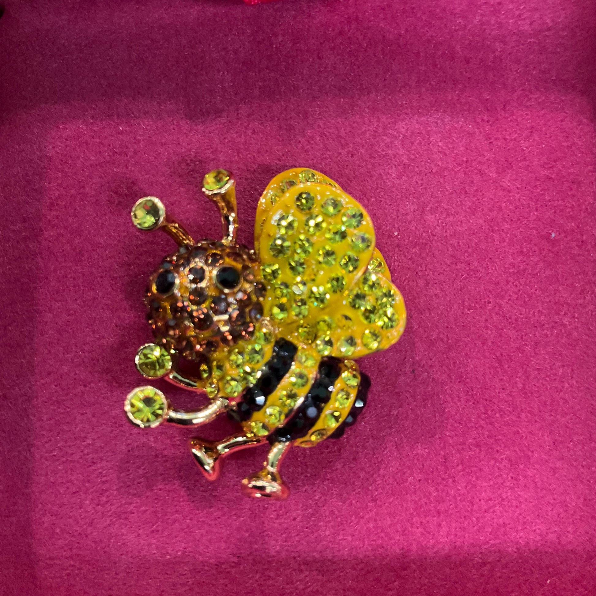 Vintage Butler and Wilson Crystal Bee Lapel/ Dress Pin , Gold tone with yellow, bronze and black rhinestones, Sustainable gift