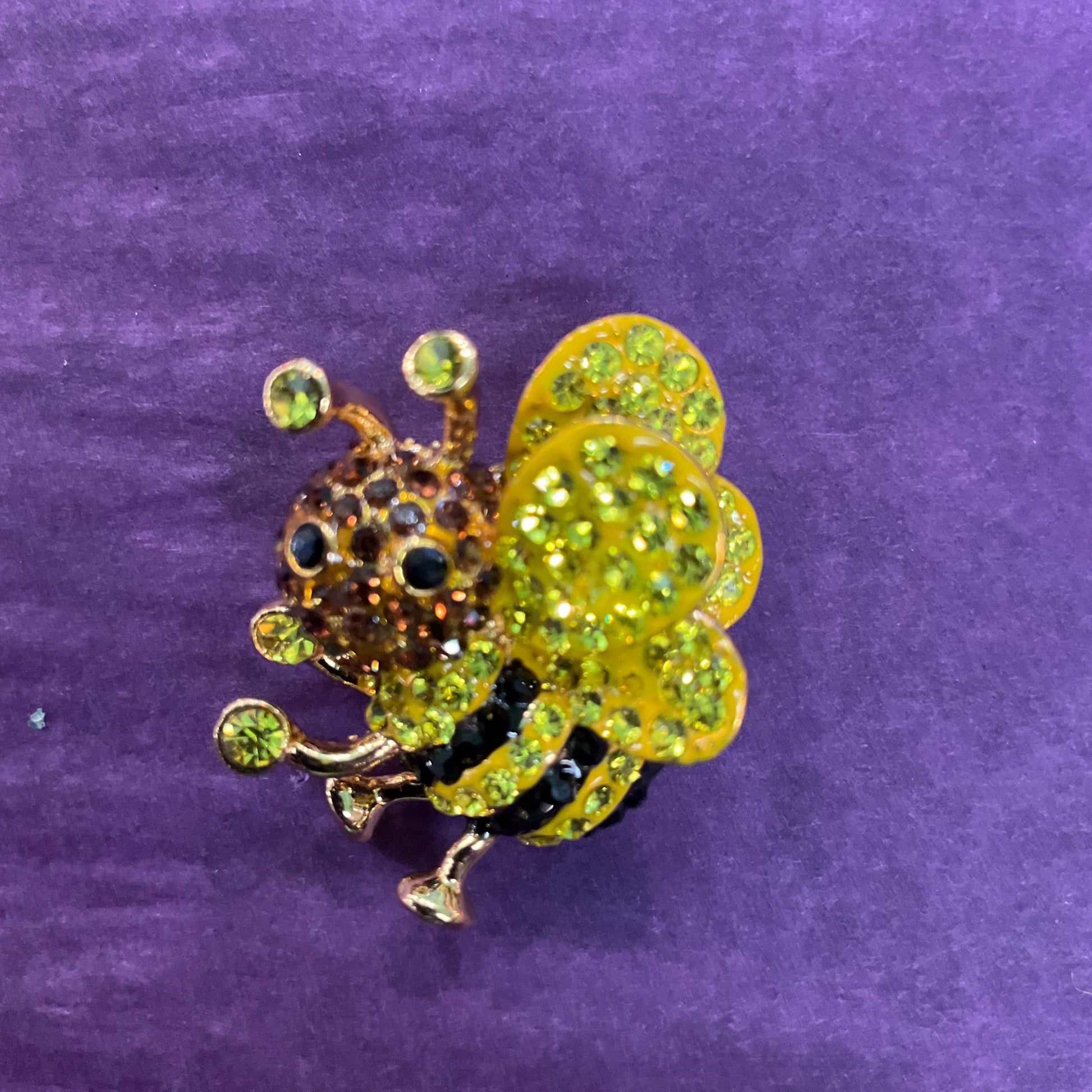 Vintage Butler and Wilson Crystal Bee Lapel/ Dress Pin , Gold tone with yellow, bronze and black rhinestones, Sustainable gift