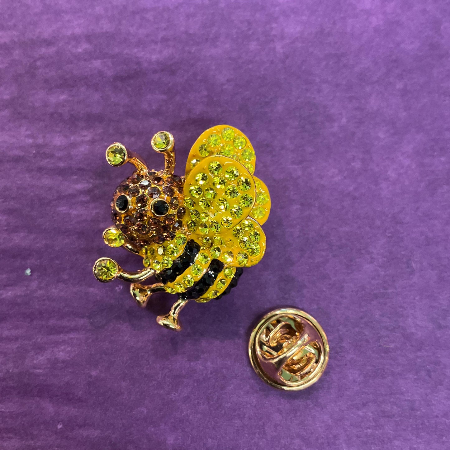 Vintage Butler and Wilson Crystal Bee Lapel/ Dress Pin , Gold tone with yellow, bronze and black rhinestones, Sustainable gift
