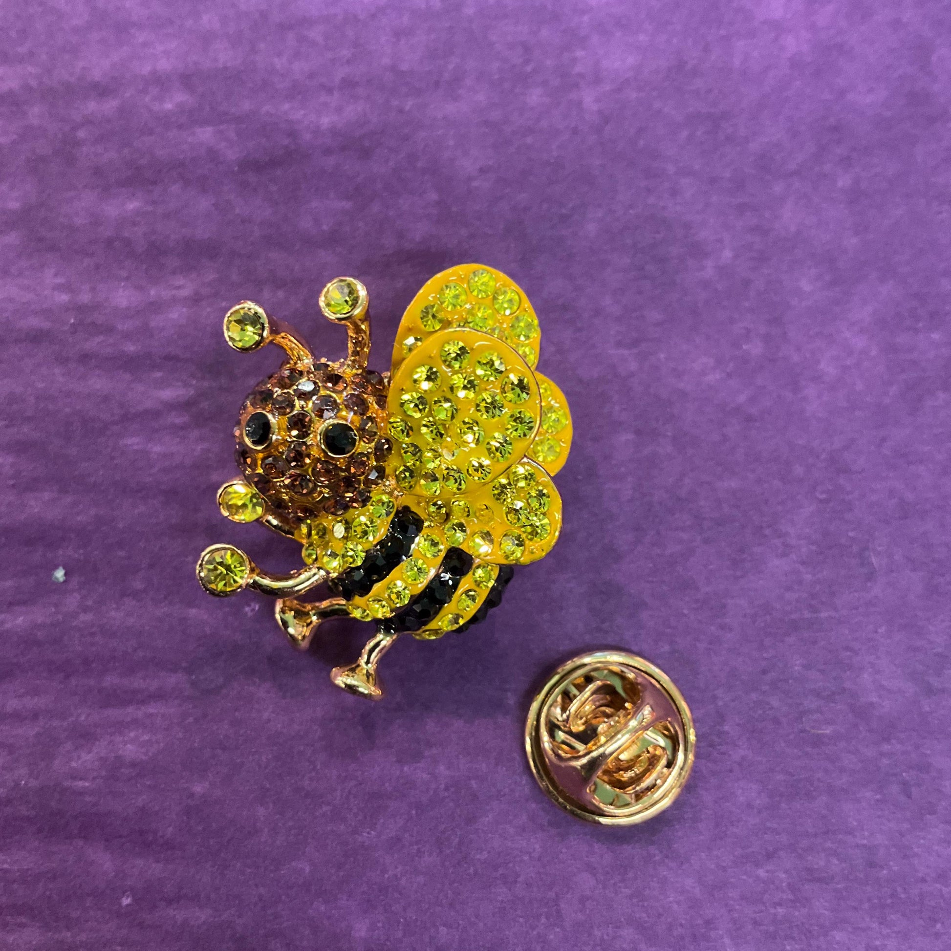 Vintage Butler and Wilson Crystal Bee Lapel/ Dress Pin , Gold tone with yellow, bronze and black rhinestones, Sustainable gift