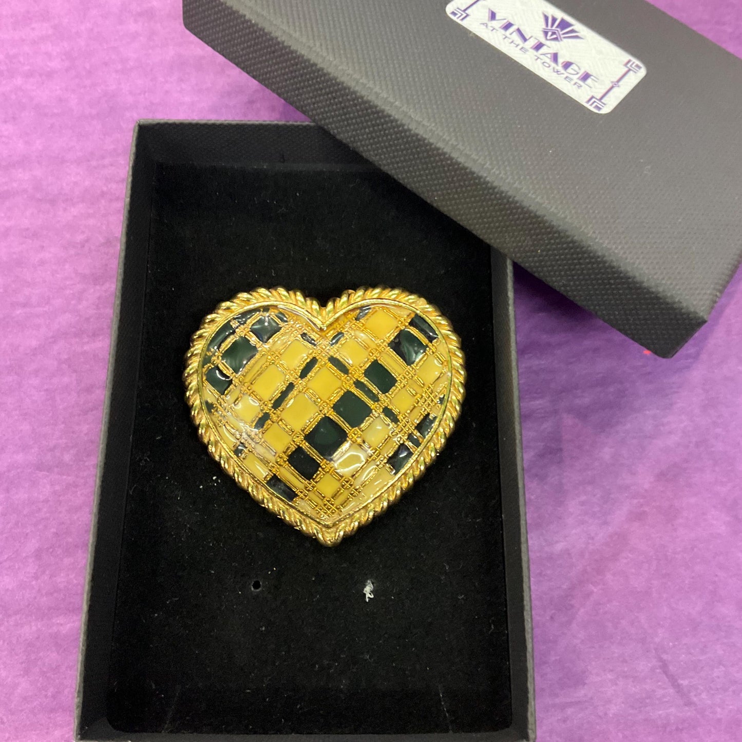 Vintage Butler and Wilson Large Gold and Black Heart Shaped Brooch, Gold tone with glossy enamel, Sustainable gift