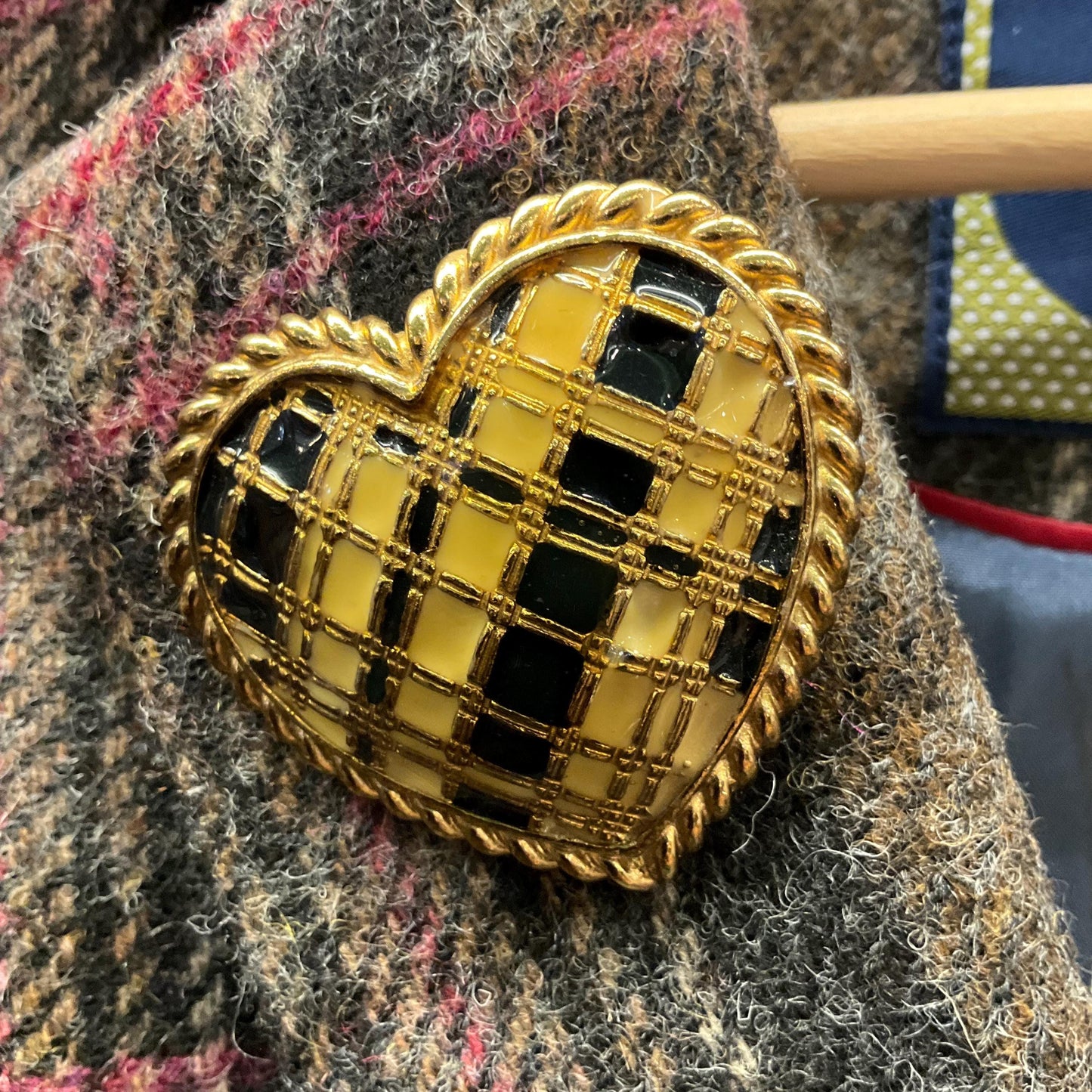 Vintage Butler and Wilson Large Gold and Black Heart Shaped Brooch, Gold tone with glossy enamel, Sustainable gift