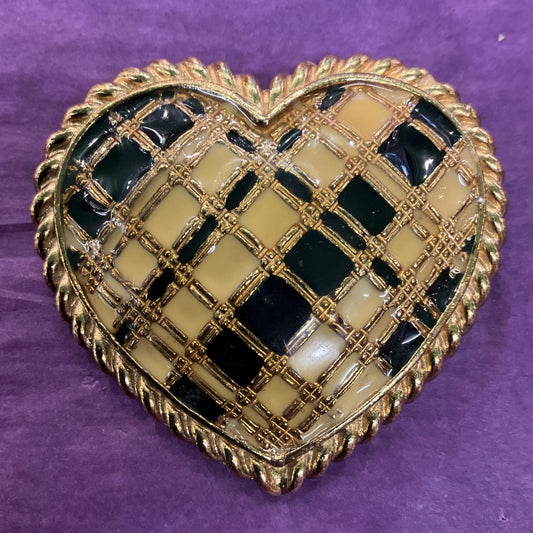 Vintage Butler and Wilson Large Gold and Black Heart Shaped Brooch, Gold tone with glossy enamel, Sustainable gift