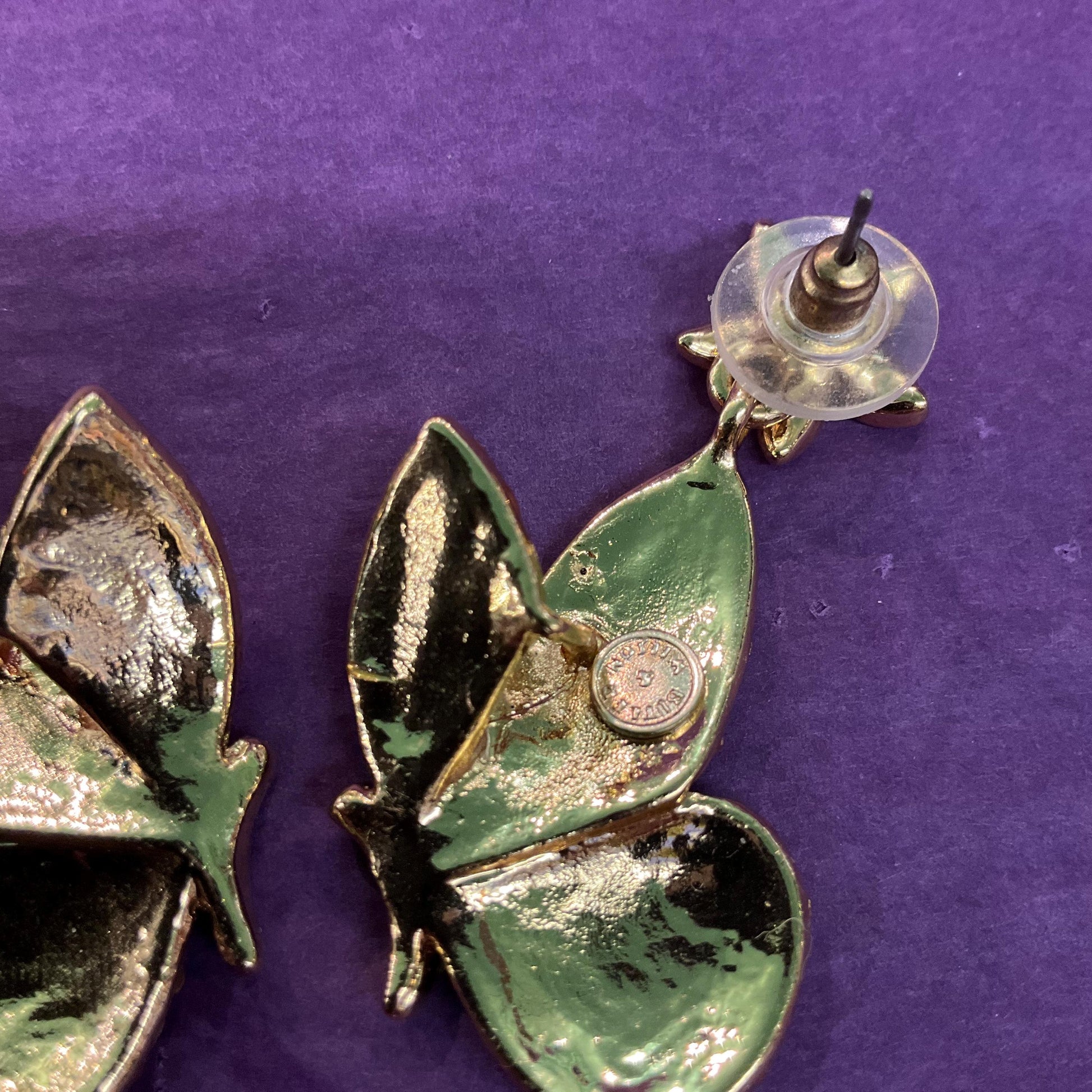 Vintage Butler and Wilson Long Drop Crystal Butterfly Earrings, Gold tone with orange and gold borealis rhinestones
