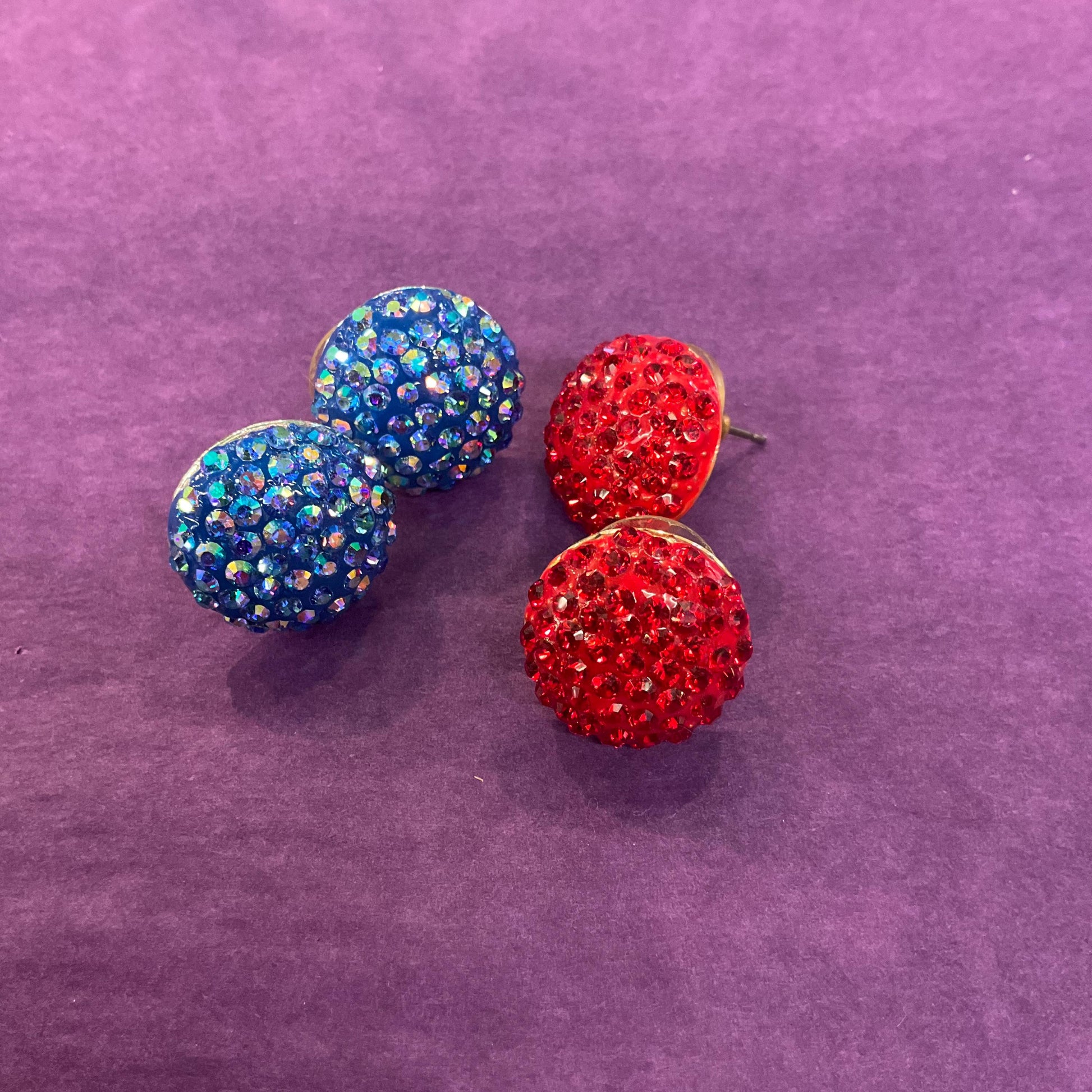 Vintage Butler and Wilson Red Crystal zButton Stud Earrings, Gold Tone with Red Enamel and Borealis rhinestones