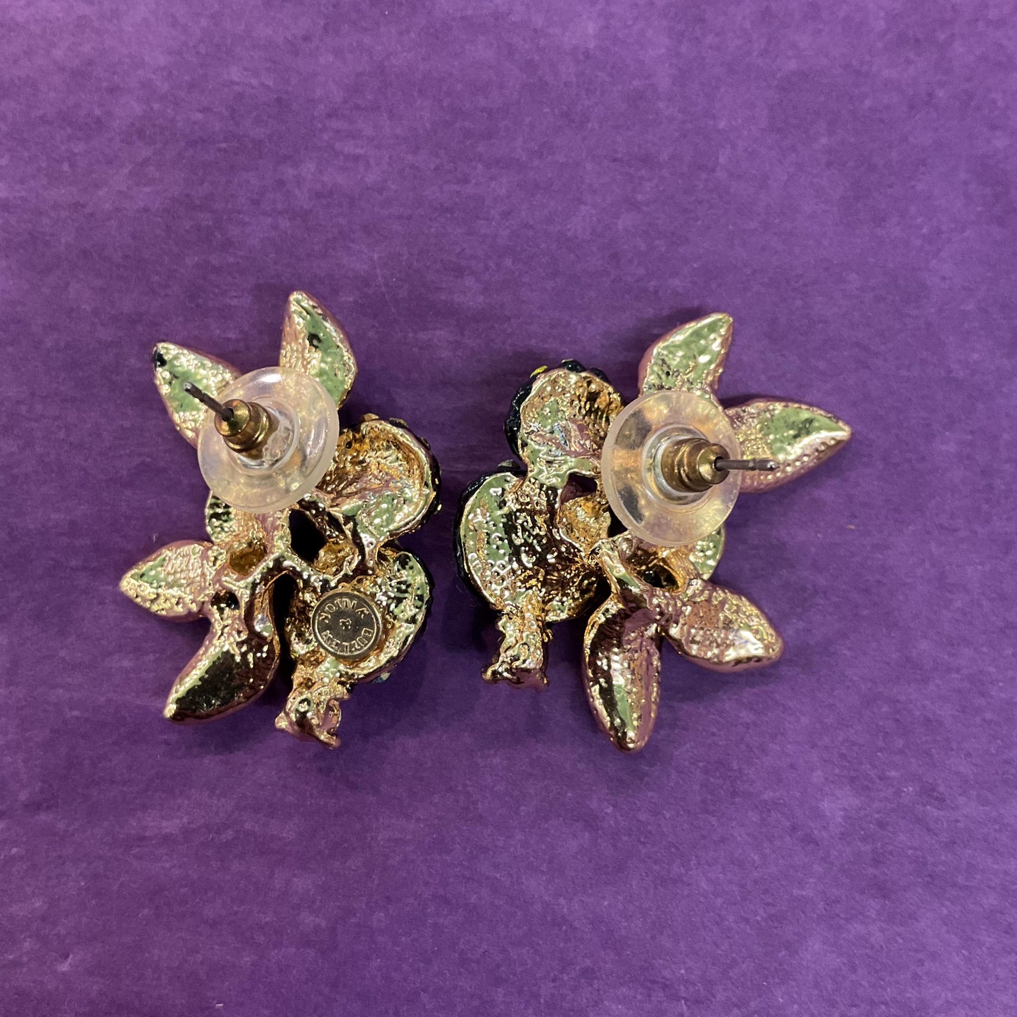 Vintage Butler and Wilson Large Pansy Rainbow Crystal Earrings, Gold tone with ombré Borealis rhinestones, sustainable gift