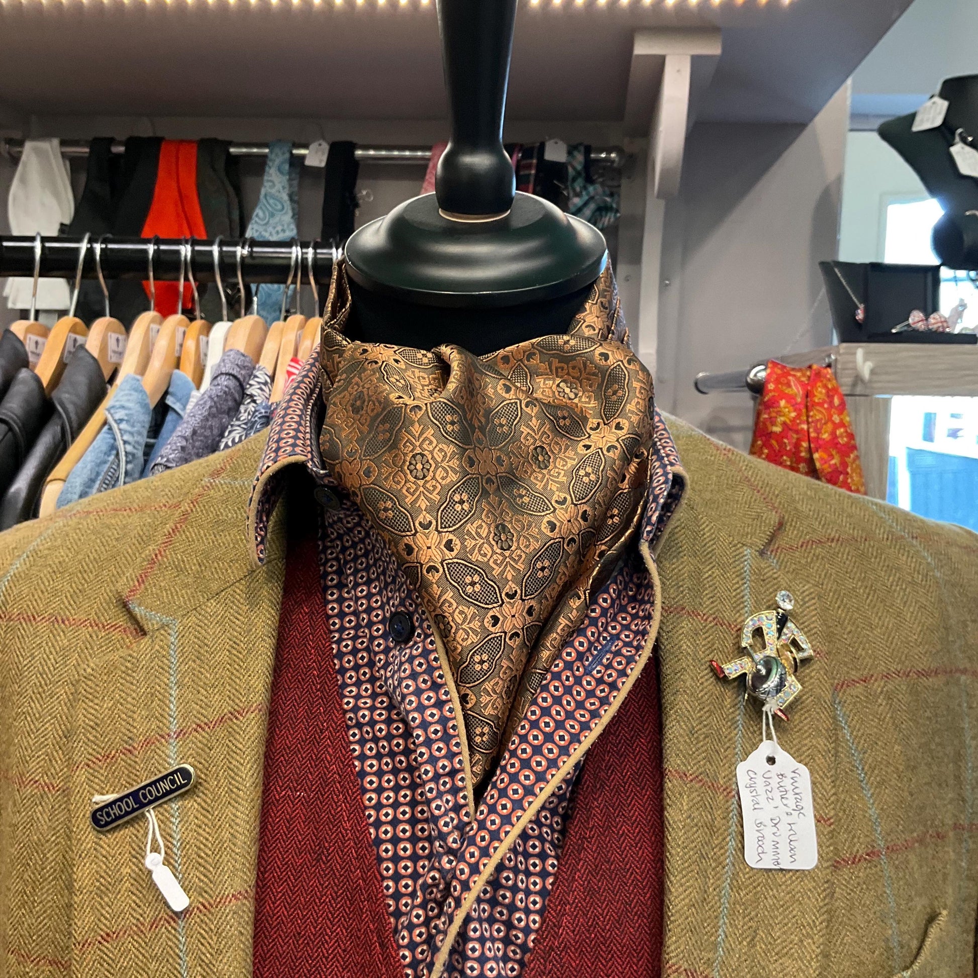 Vintage 1950s/60s Copper Brocade Gents Cravat , copper bronze and black, Vintage Man, Sustainable Gift