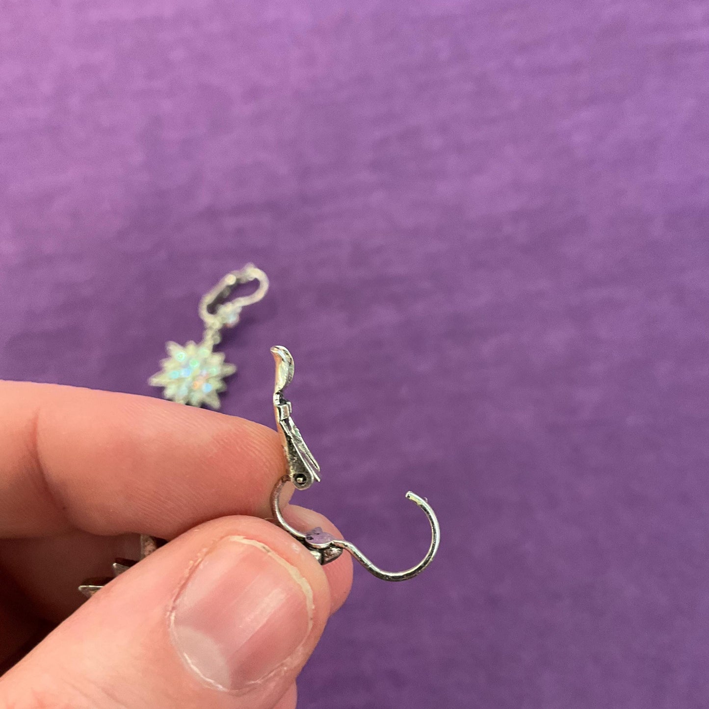 Vintage Kirk’s Folly Long Drop star crystal earrings, silver tone with Aurora Borealis crystals and rhinestones, sustainable gift