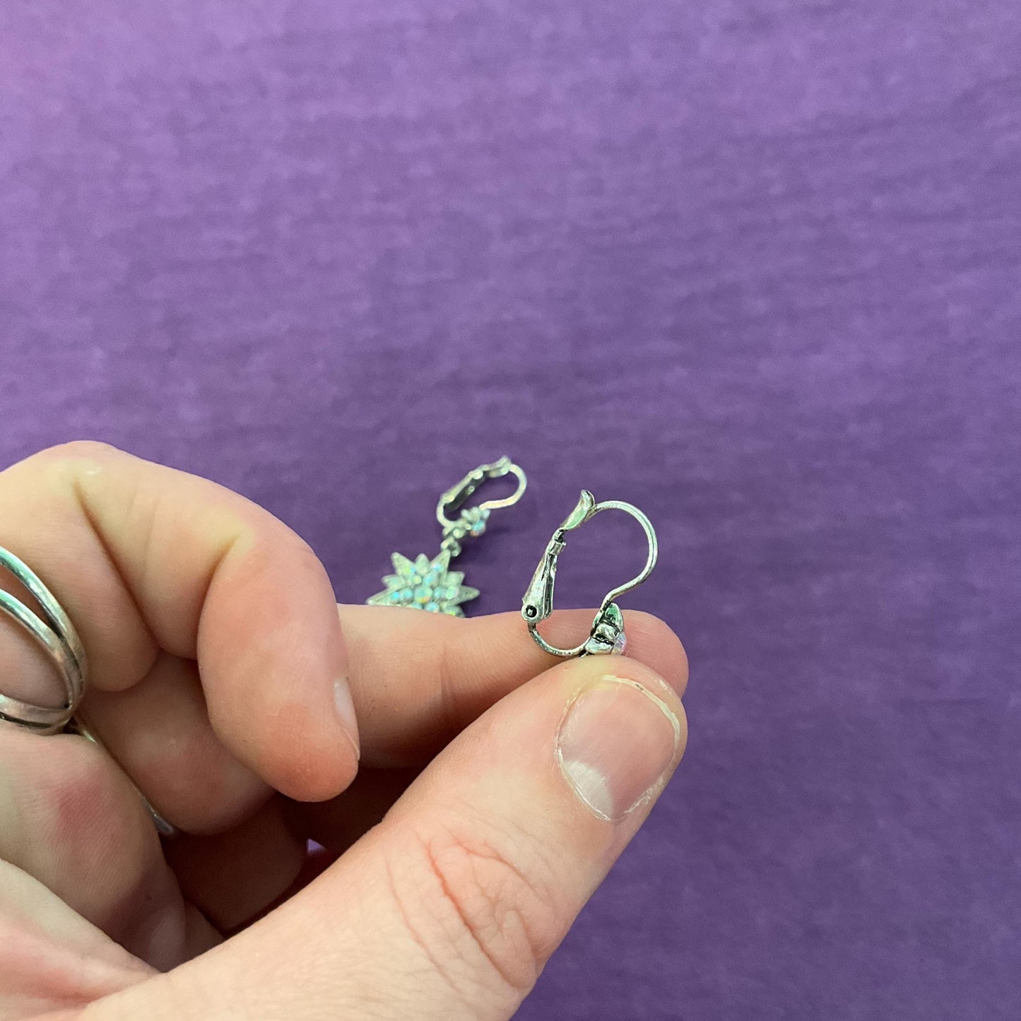 Vintage Kirk’s Folly Long Drop star crystal earrings, silver tone with Aurora Borealis crystals and rhinestones, sustainable gift