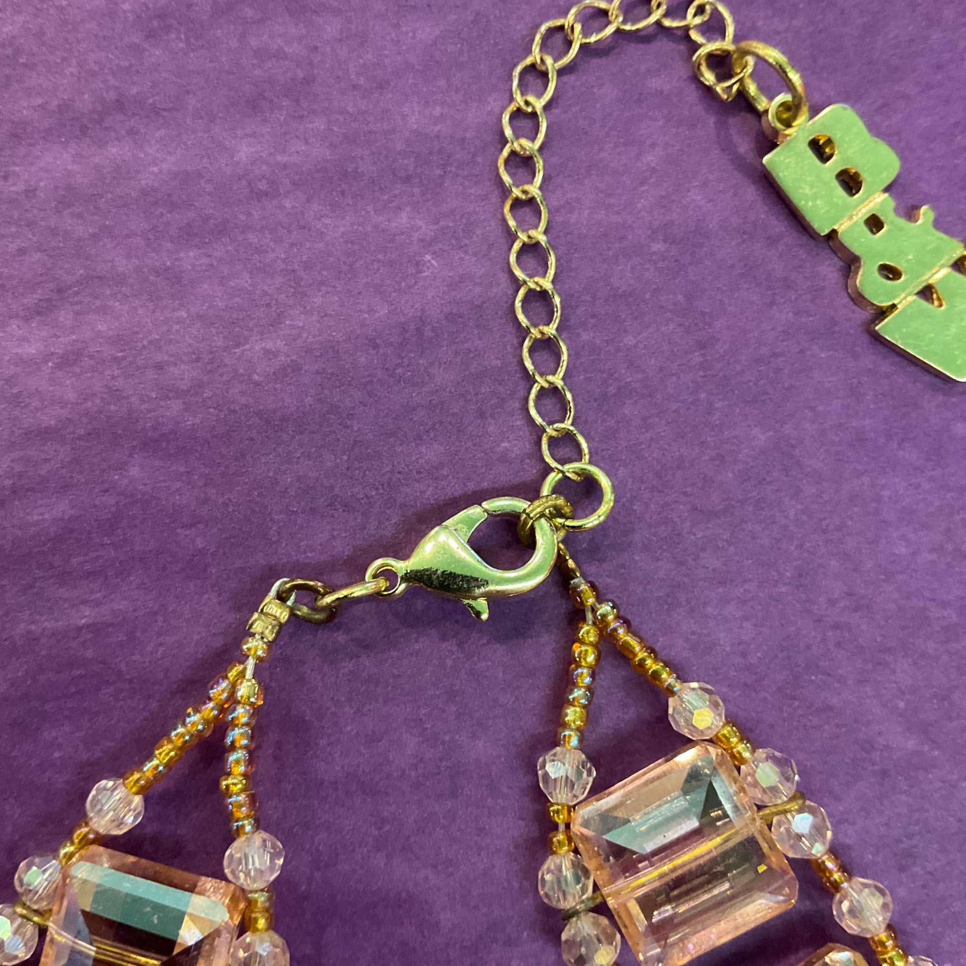 Vintage Butler and Wilson Pink Crystal Collar Necklace , pale pink rectangular crystals, beads and seed beads