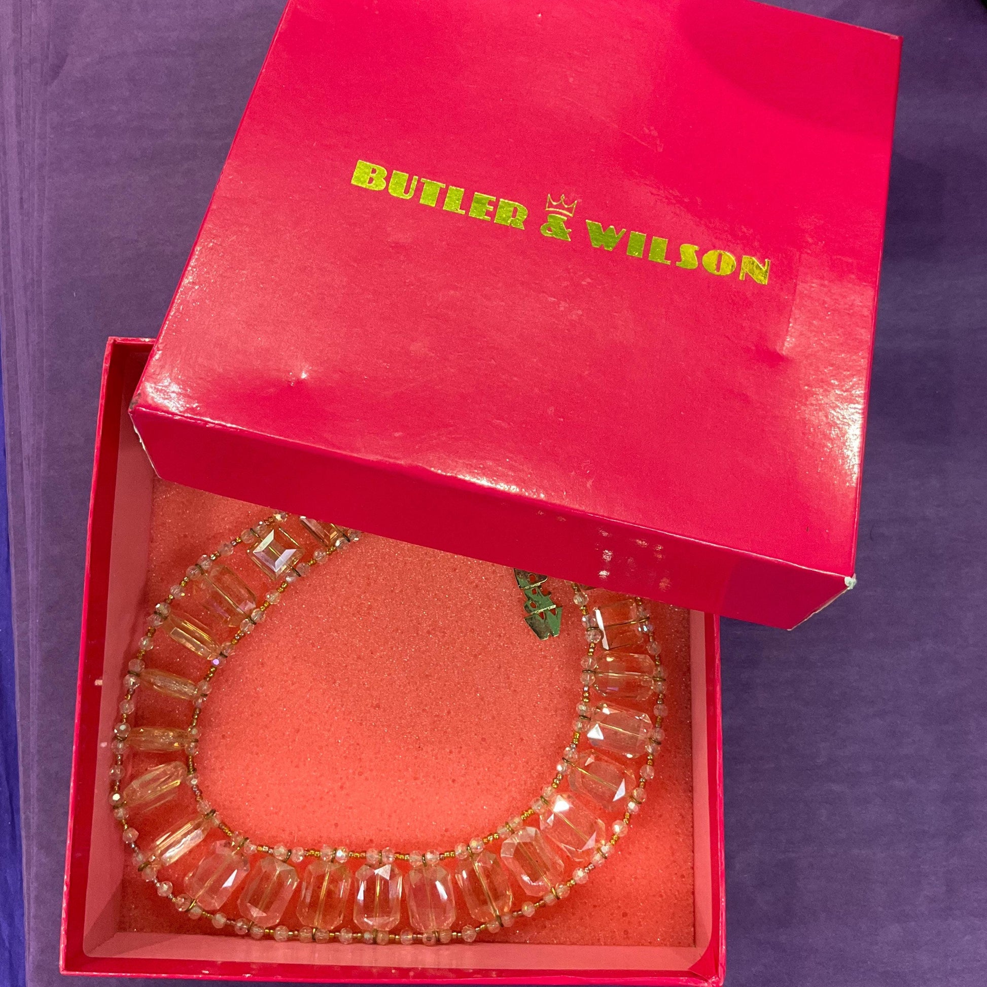 Vintage Butler and Wilson Pink Crystal Collar Necklace , pale pink rectangular crystals, beads and seed beads