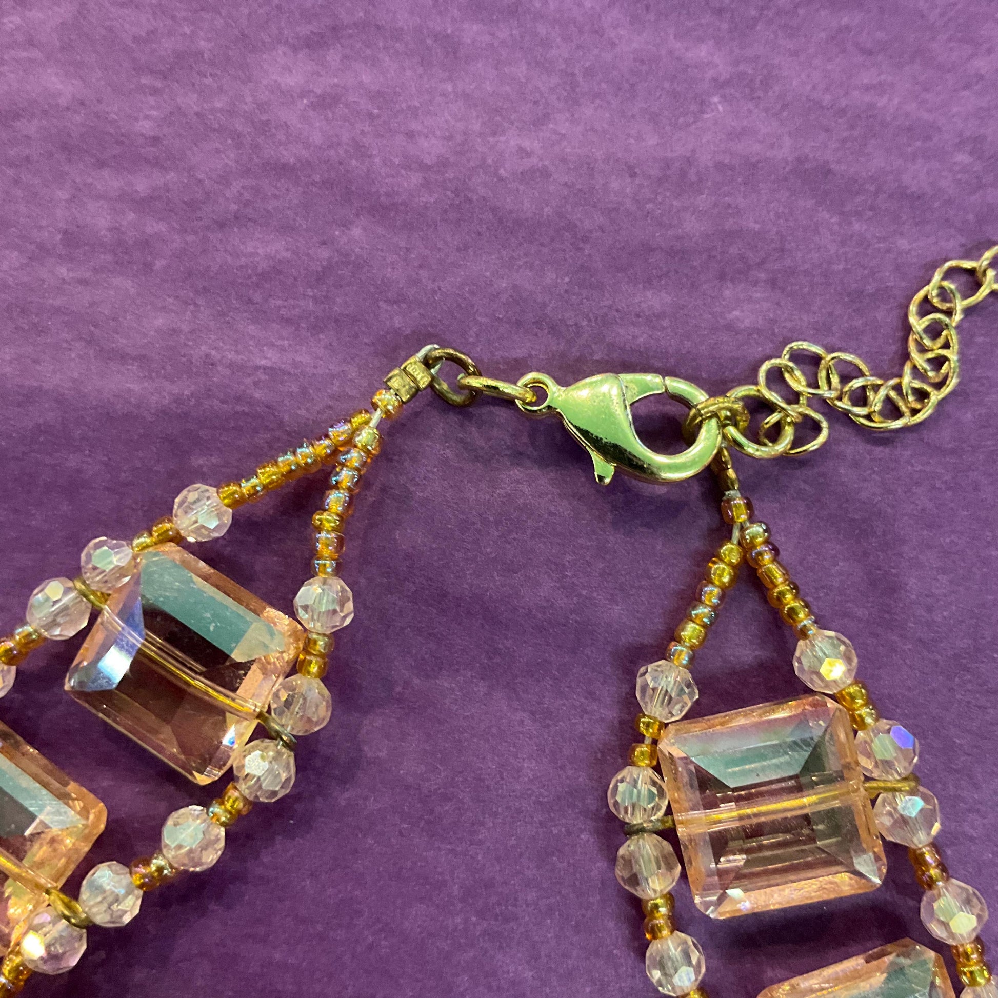 Vintage Butler and Wilson Pink Crystal Collar Necklace , pale pink rectangular crystals, beads and seed beads