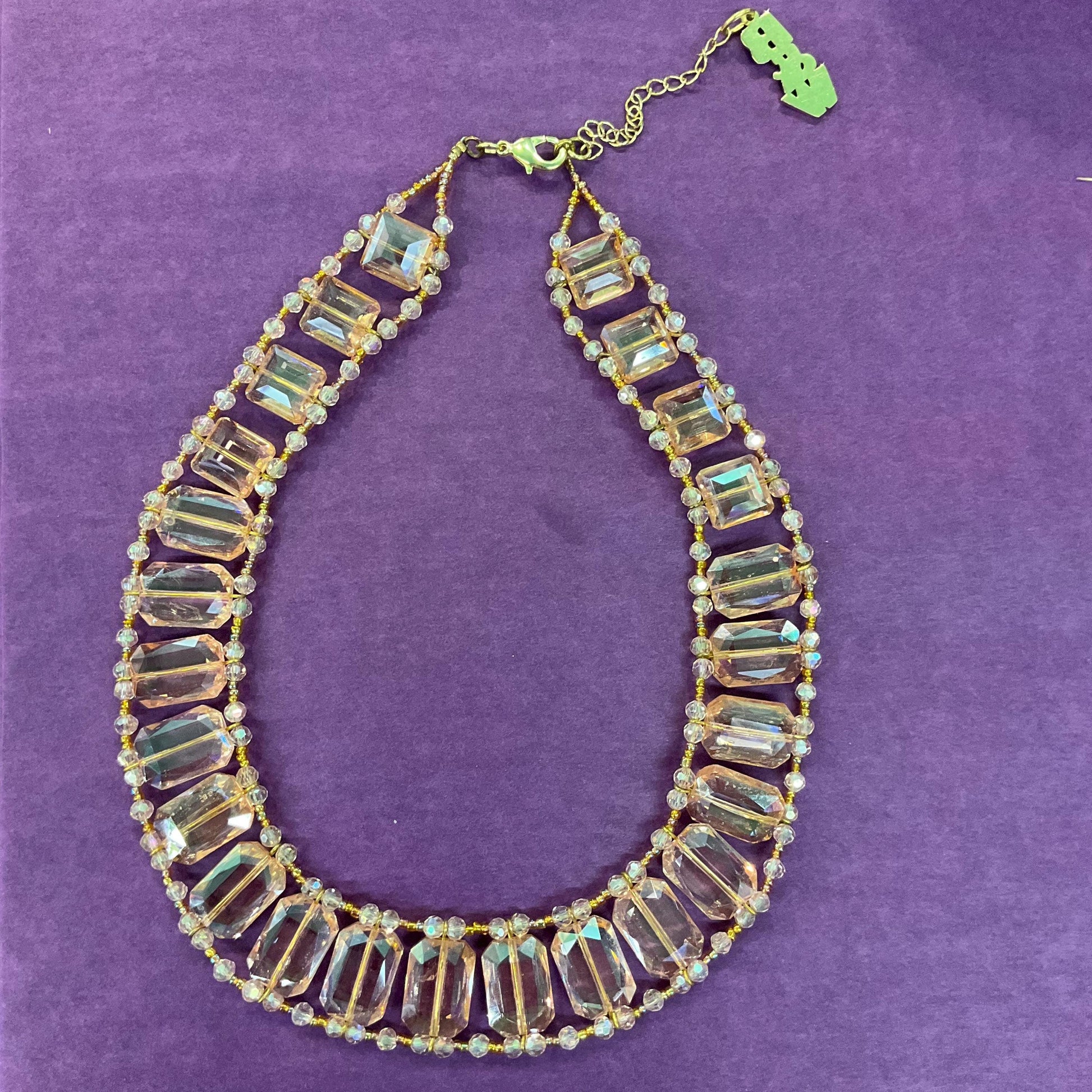 Vintage Butler and Wilson Pink Crystal Collar Necklace , pale pink rectangular crystals, beads and seed beads