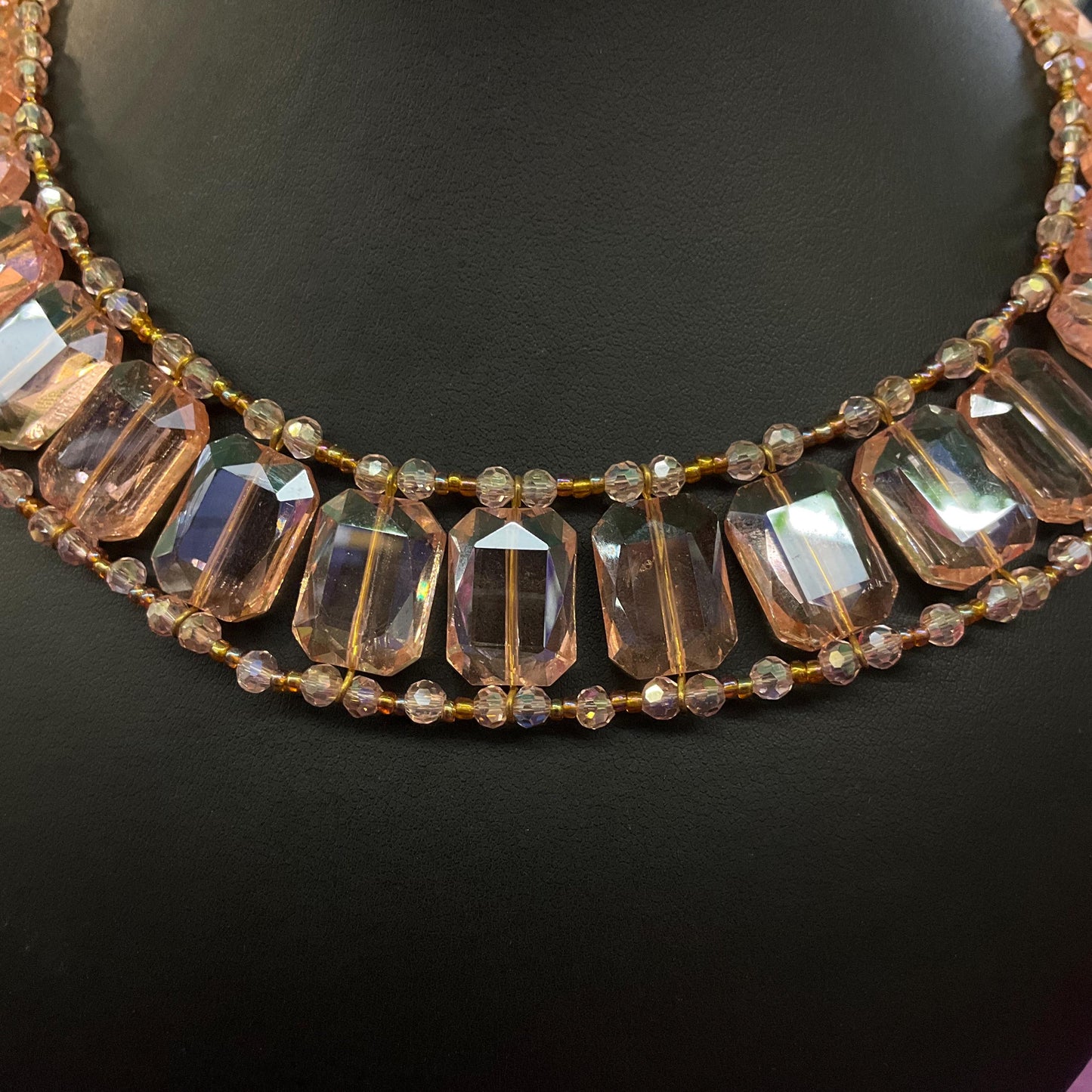 Vintage Butler and Wilson Pink Crystal Collar Necklace , pale pink rectangular crystals, beads and seed beads