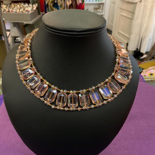 Vintage Butler and Wilson Pink Crystal Collar Necklace , pale pink rectangular crystals, beads and seed beads