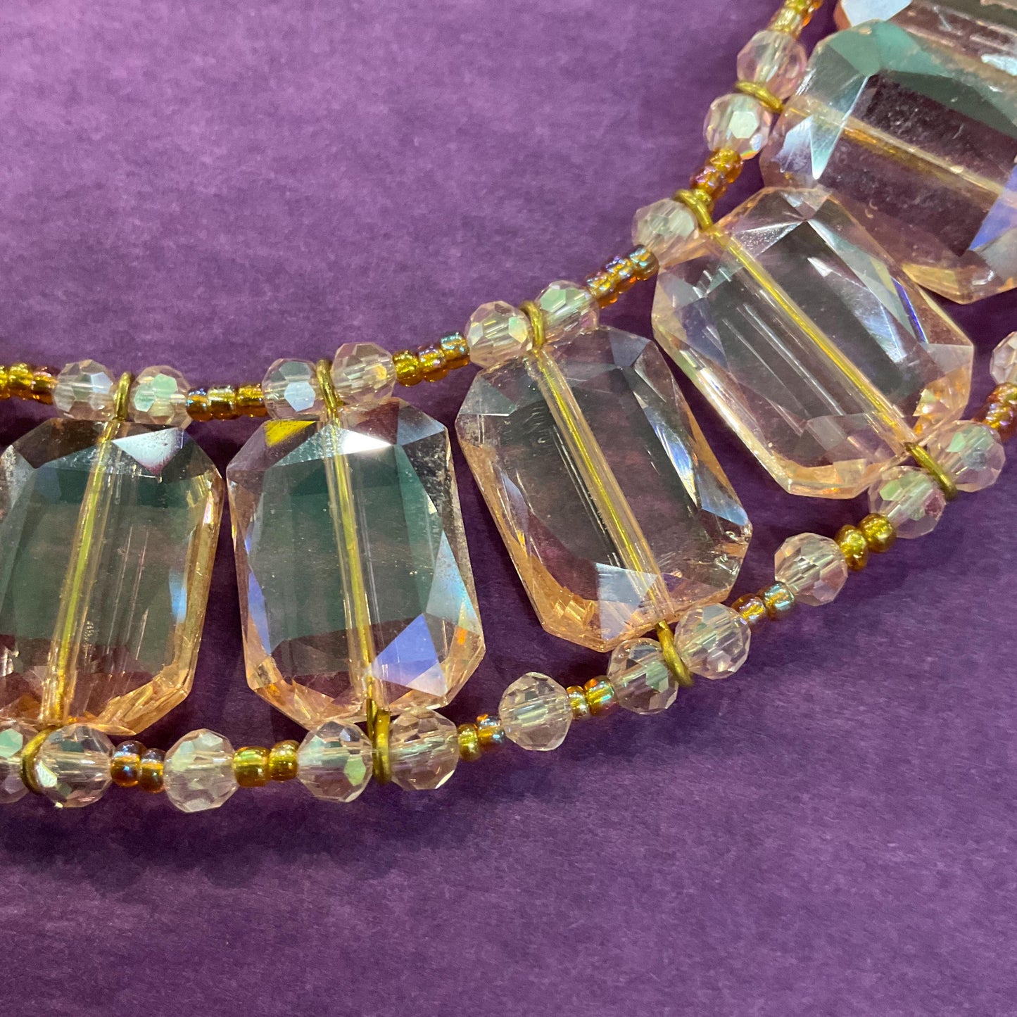 Vintage Butler and Wilson Pink Crystal Collar Necklace , pale pink rectangular crystals, beads and seed beads
