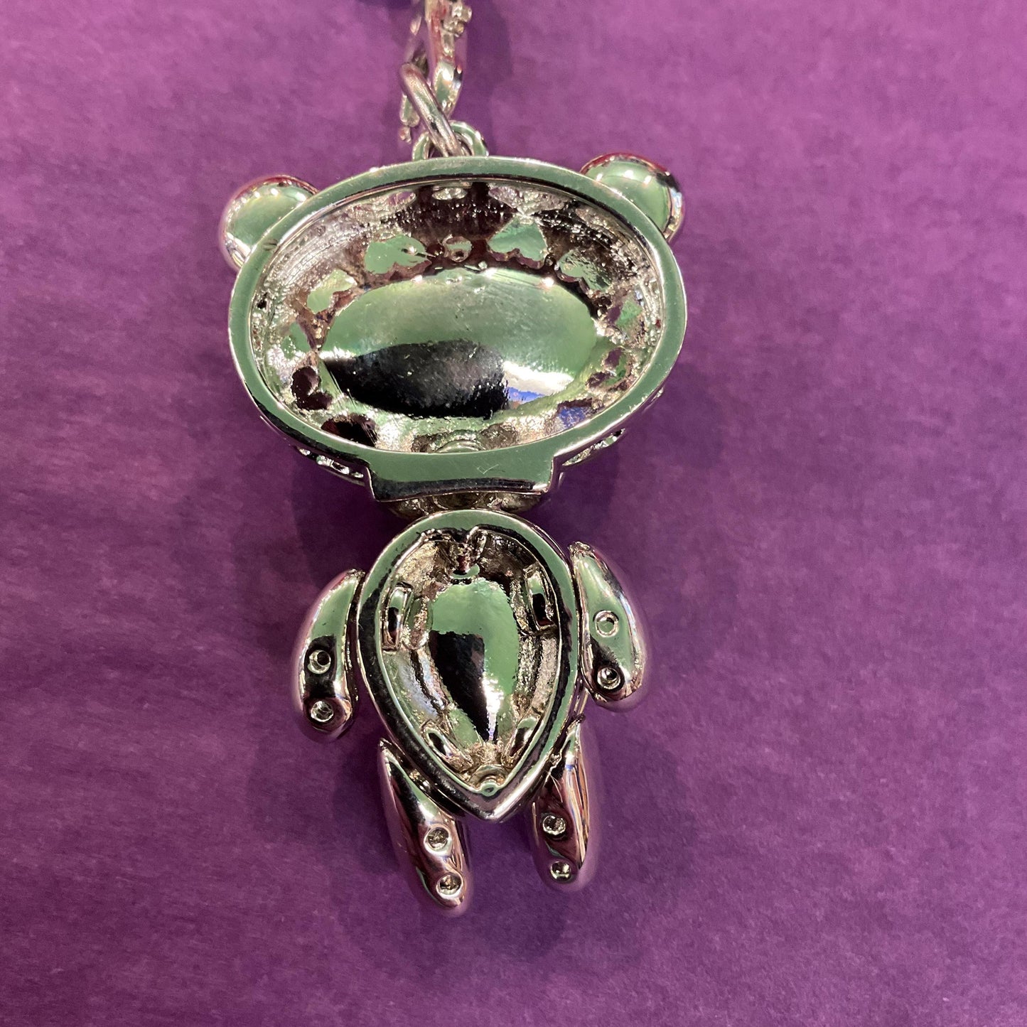 Vintage Butler and Wilson Crystal Teddy Bear Handbag Charm and Keyring, Silver tone with Aurora Borealis Large crystals