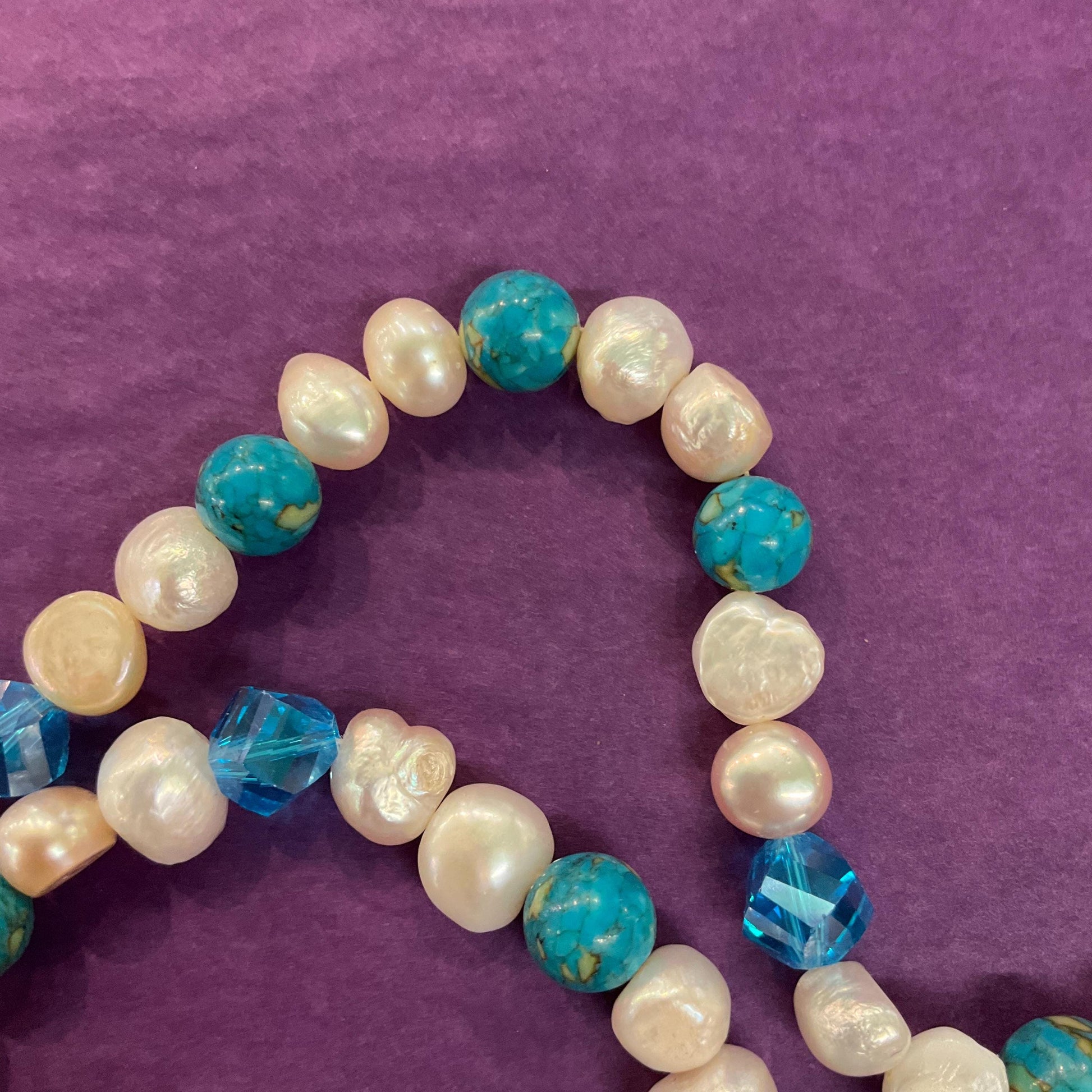 Vintage Ivory Freah Water Pearl and Turquoise Opera Length Beaded Necklace, unworn with original tags