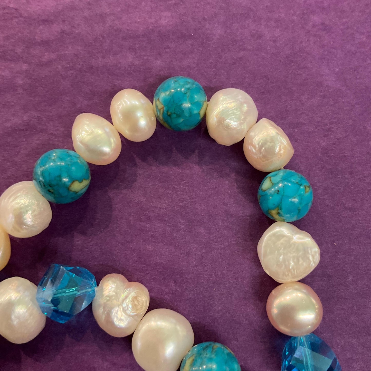 Vintage Ivory Freah Water Pearl and Turquoise Opera Length Beaded Necklace, unworn with original tags