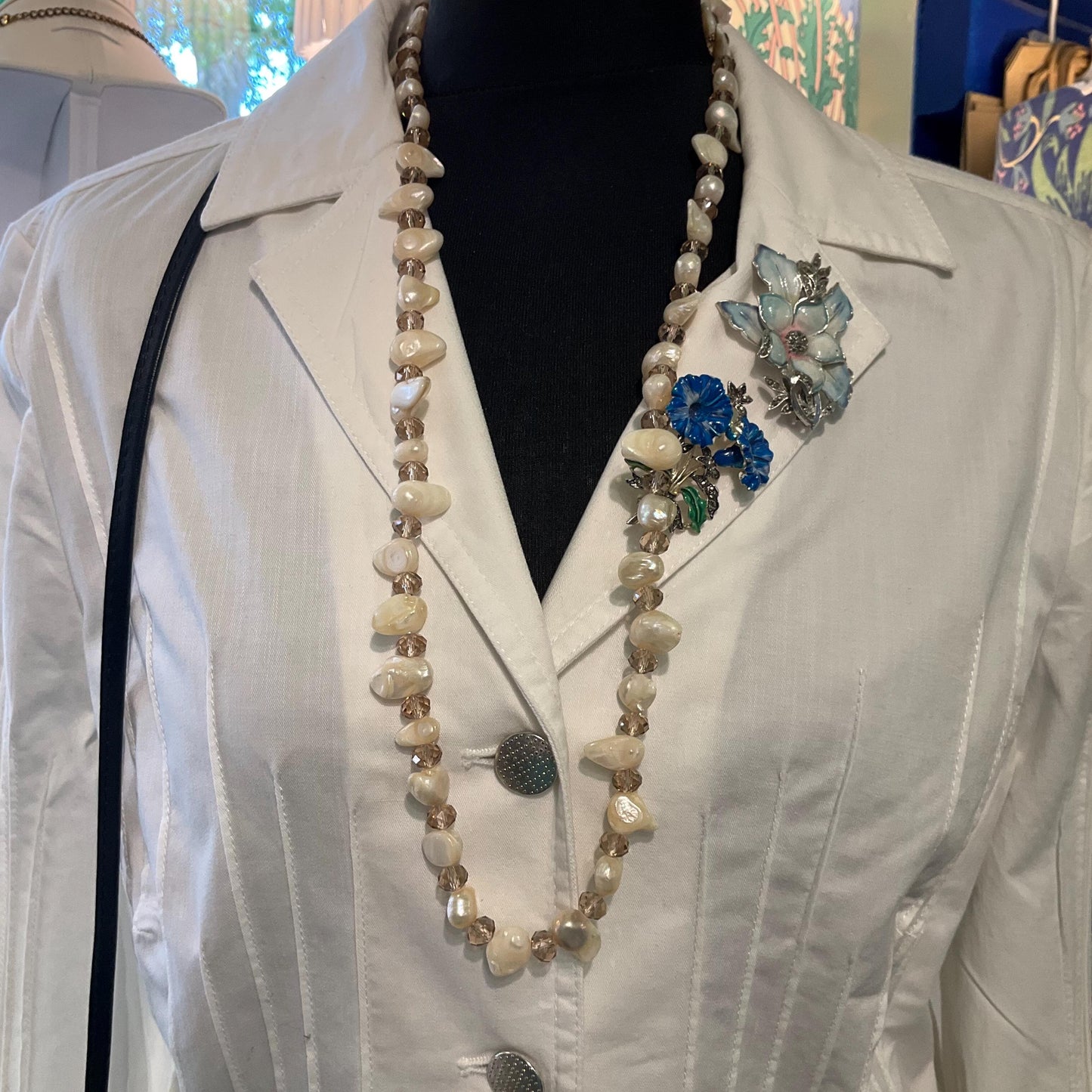 Vintage Baroque Pearl and Pale Gold Crystal Opera Length Beaded Necklace, unworn with original tags