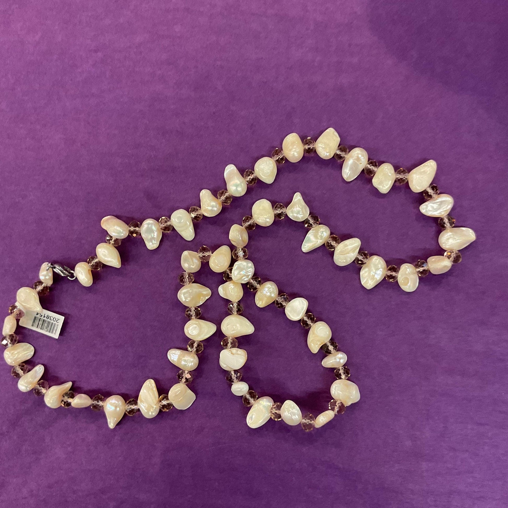 Vintage Baroque Pearl and Pale Gold Crystal Opera Length Beaded Necklace, unworn with original tags