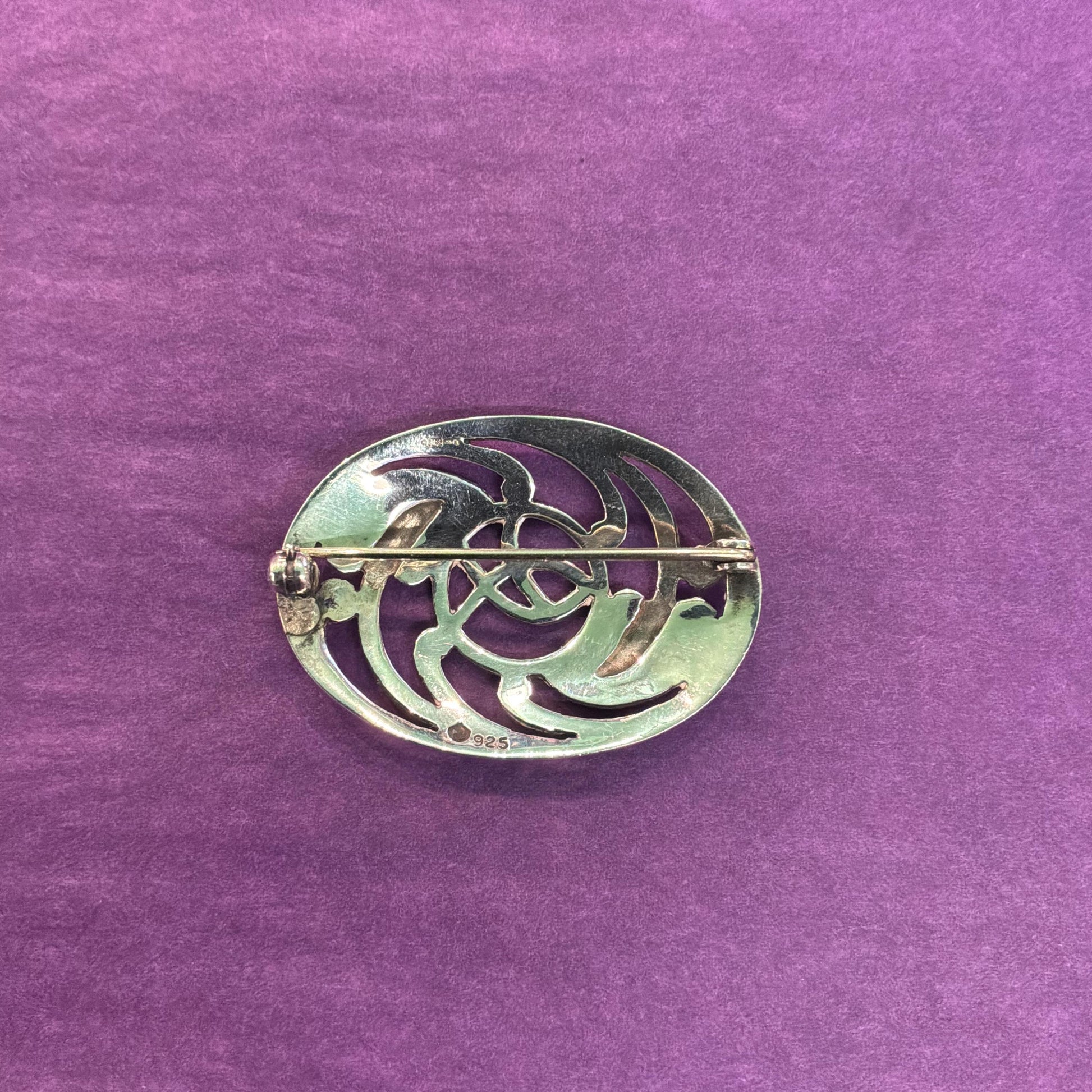 Vintage Silver (925) Artisan Made Art Nouveau Style Lage Oval Brooch