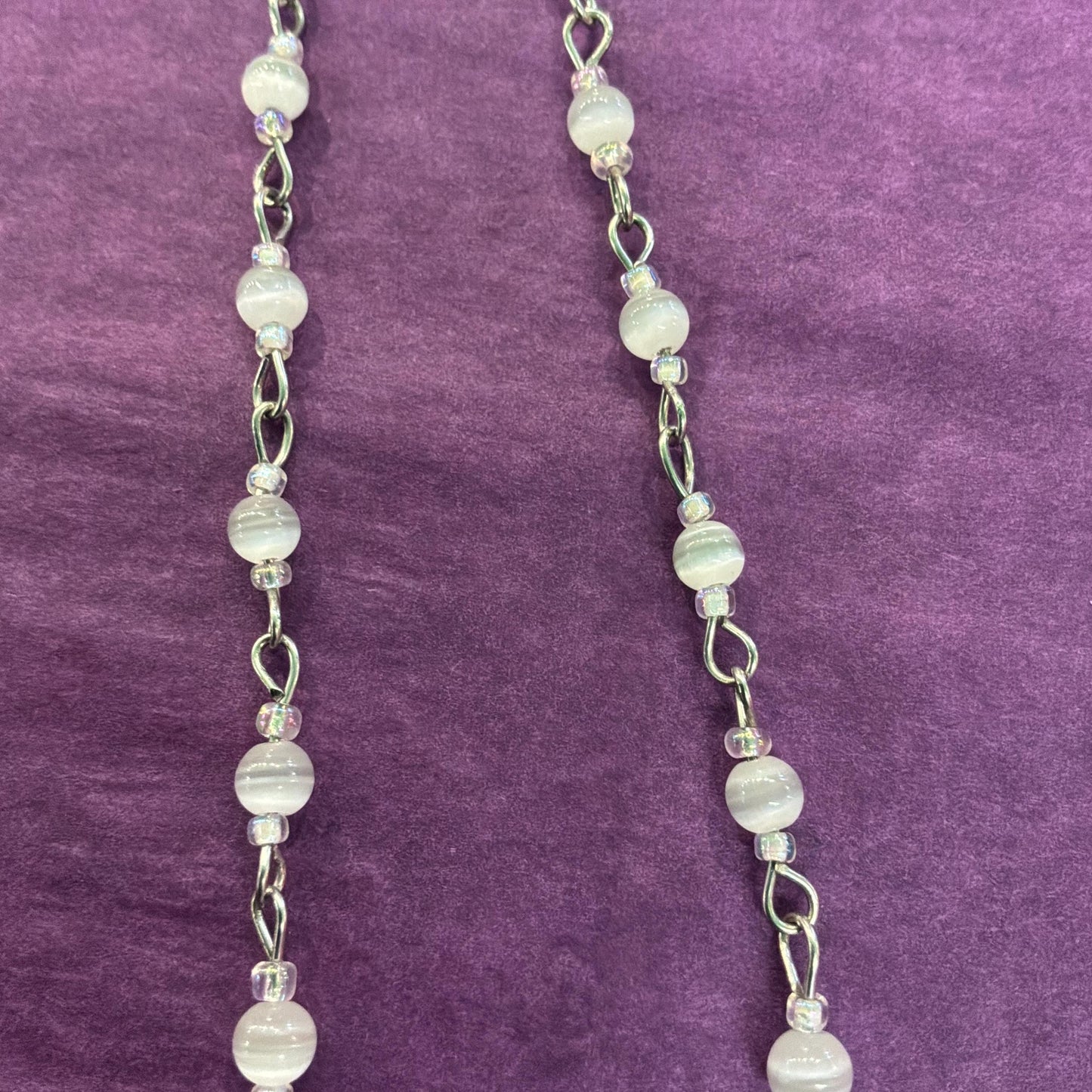Vintage Butler and Wilson White and Ivory Fresh Water Pearl and Milk Glass Flower and Hearts ‘Y’ drop Beaded necklace, vintage wedding