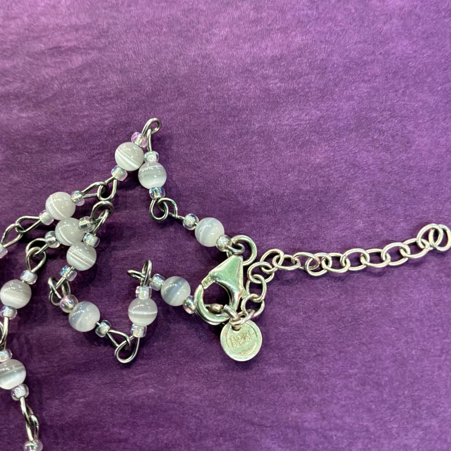 Vintage Butler and Wilson White and Ivory Fresh Water Pearl and Milk Glass Flower and Hearts ‘Y’ drop Beaded necklace, vintage wedding