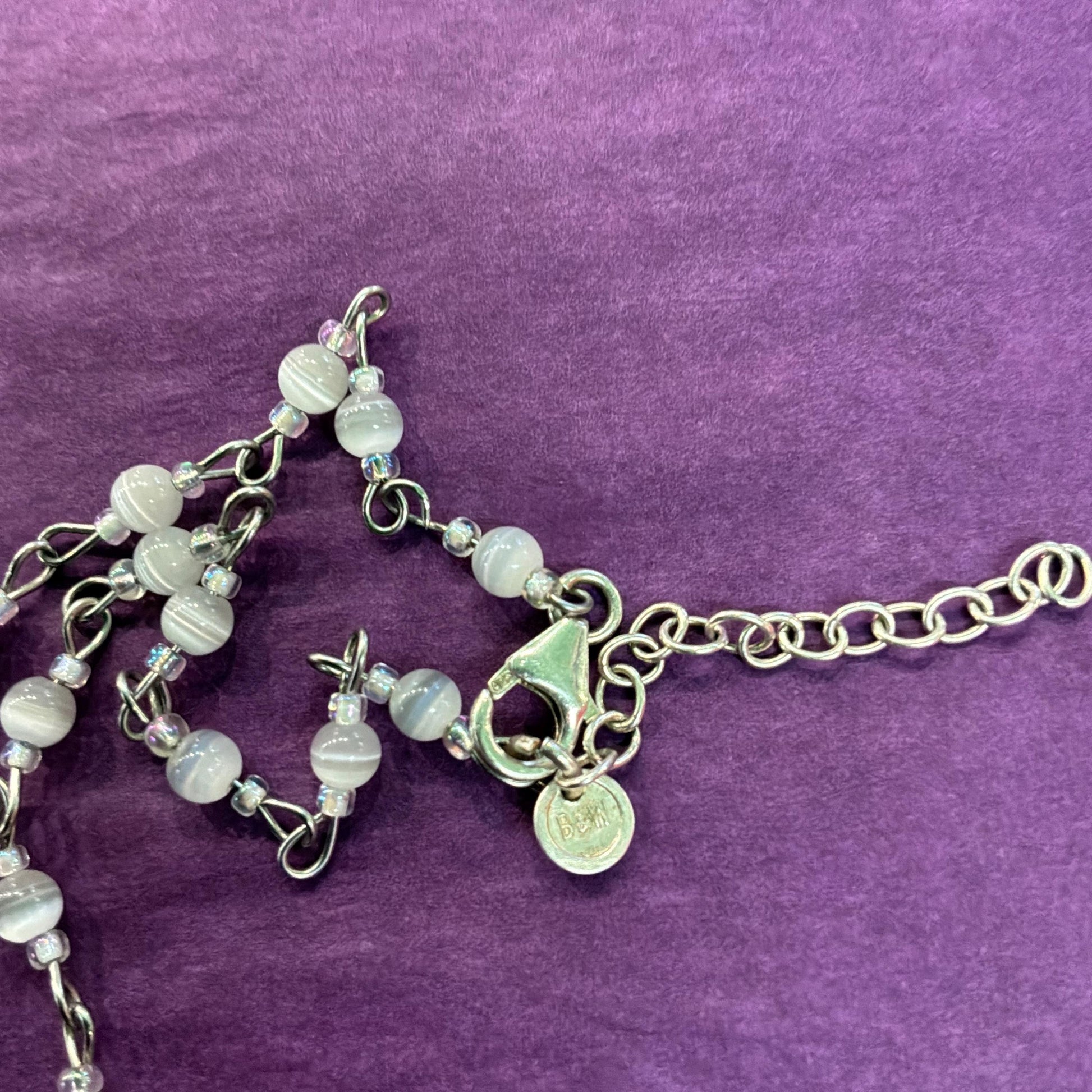 Vintage Butler and Wilson White and Ivory Fresh Water Pearl and Milk Glass Flower and Hearts ‘Y’ drop Beaded necklace, vintage wedding