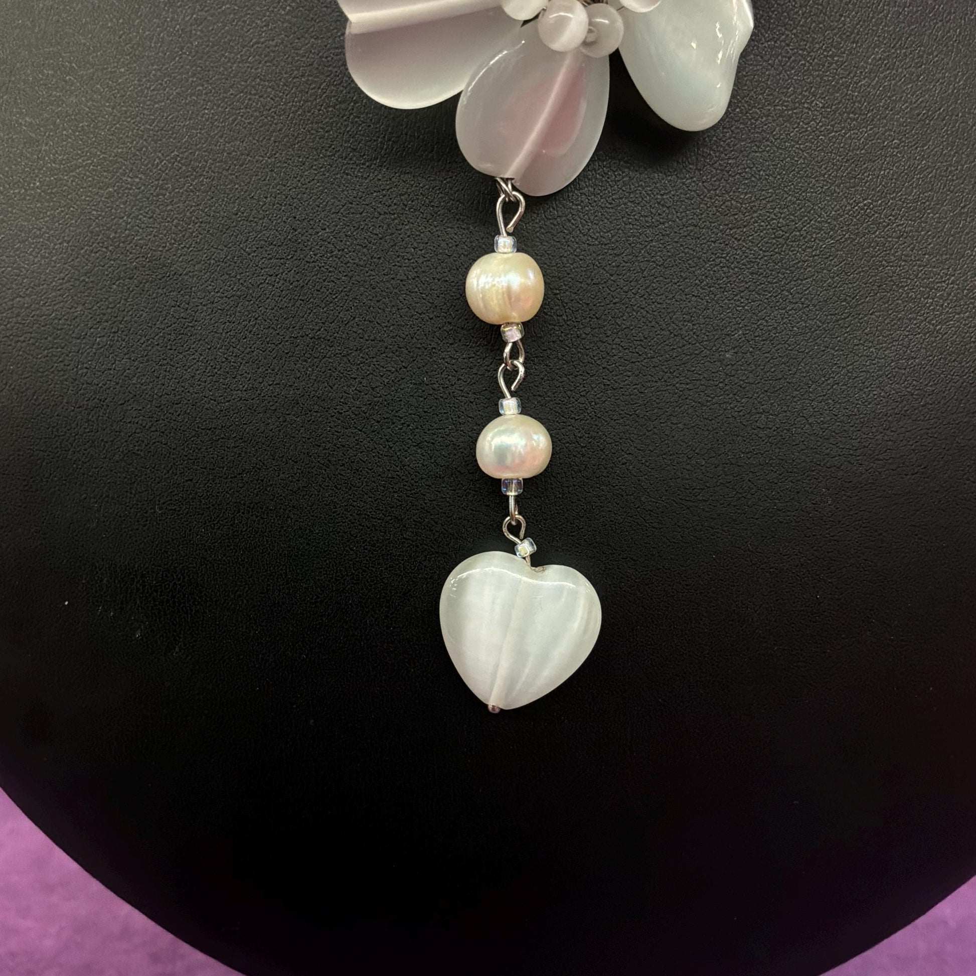 Vintage Butler and Wilson White and Ivory Fresh Water Pearl and Milk Glass Flower and Hearts ‘Y’ drop Beaded necklace, vintage wedding