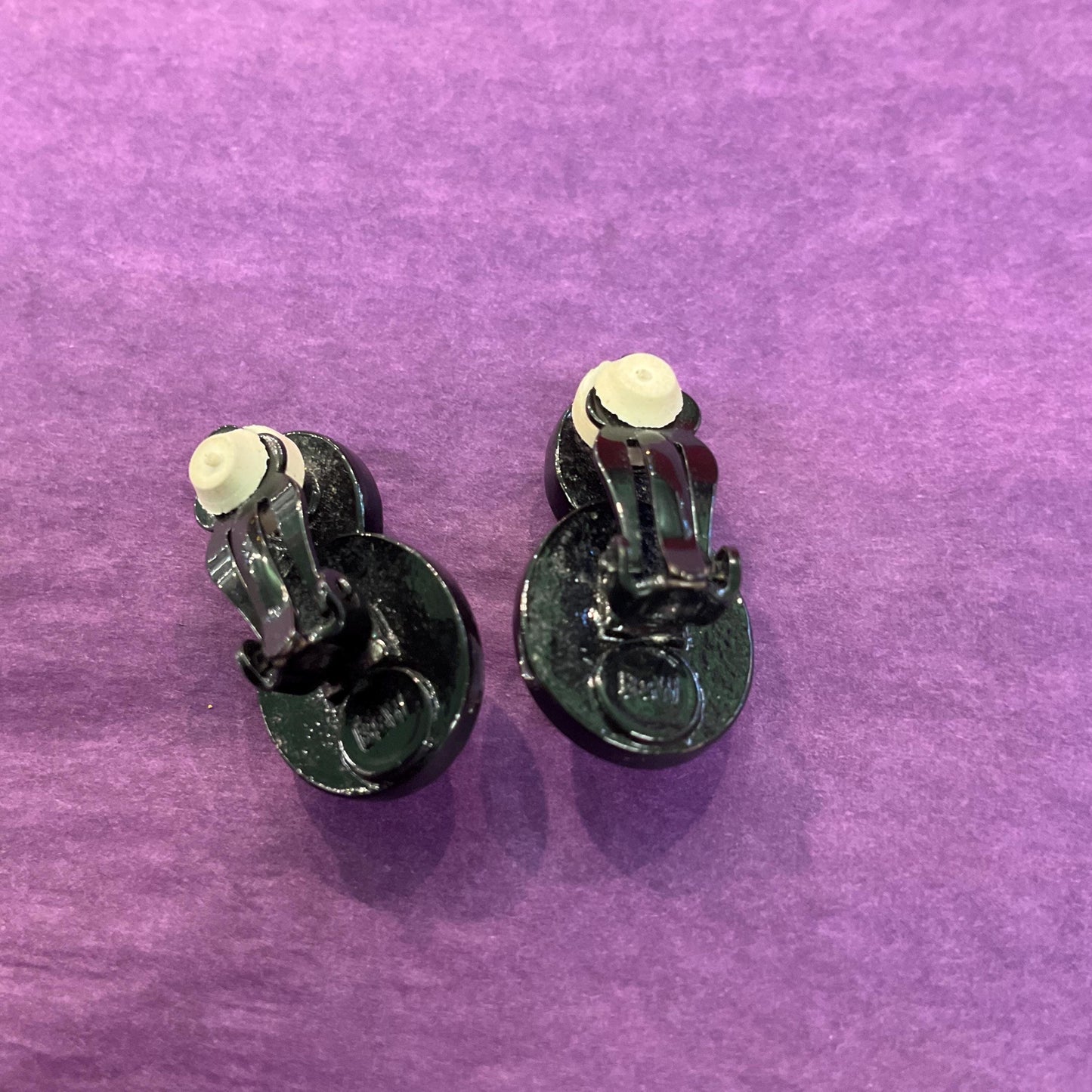 Vintage Butler and Wilson Black and Silver Crystal Clip on Earrings, Silver Domed Crystals and Rhinestones