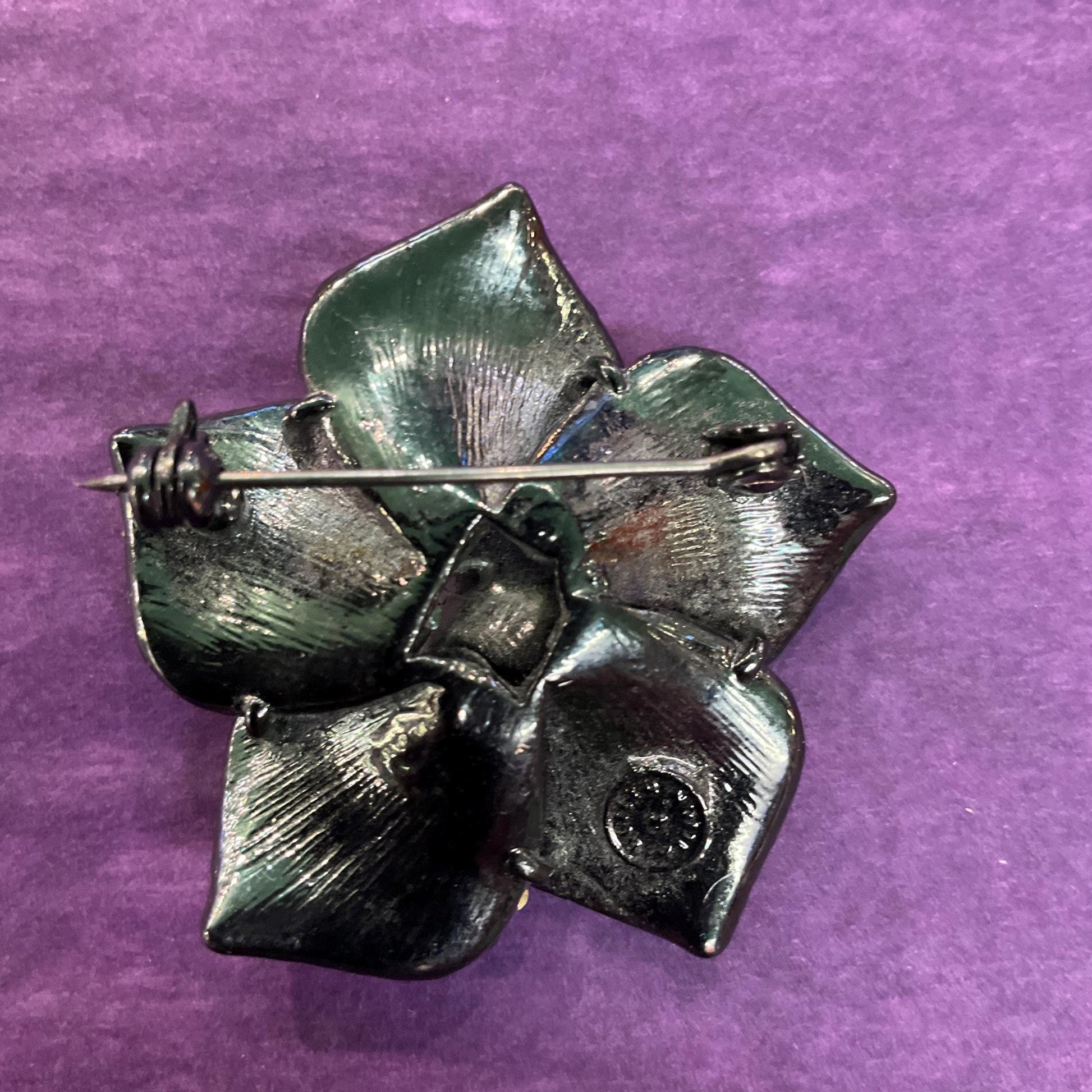 Vintage Butler and Wilson Rainbow Crystal Flower Brooch, Pewter Tone with ombré Borealis rhinestones, Sustainable gift