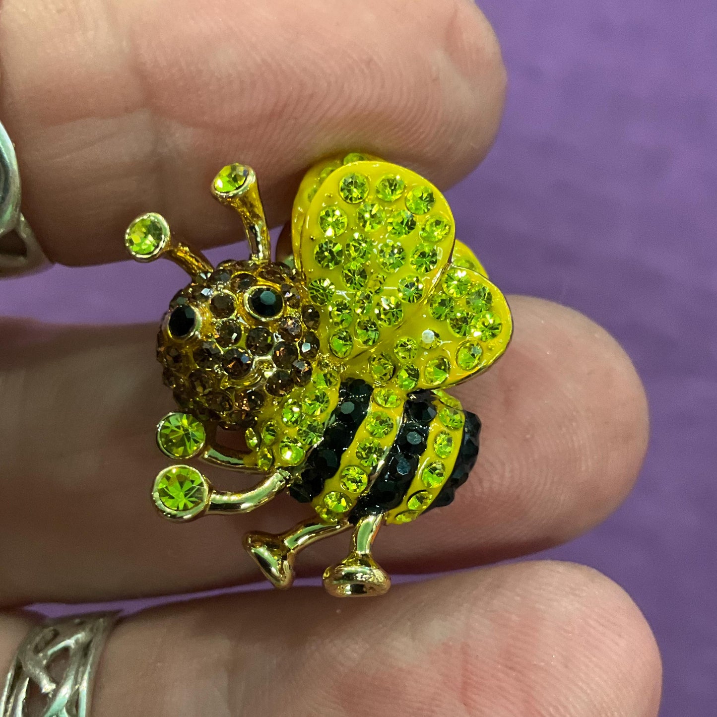 Vintage Butler and Wilson Crystal Bee Lapel/ Dress Pin , Gold tone with yellow, bronze and black rhinestones, Sustainable gift