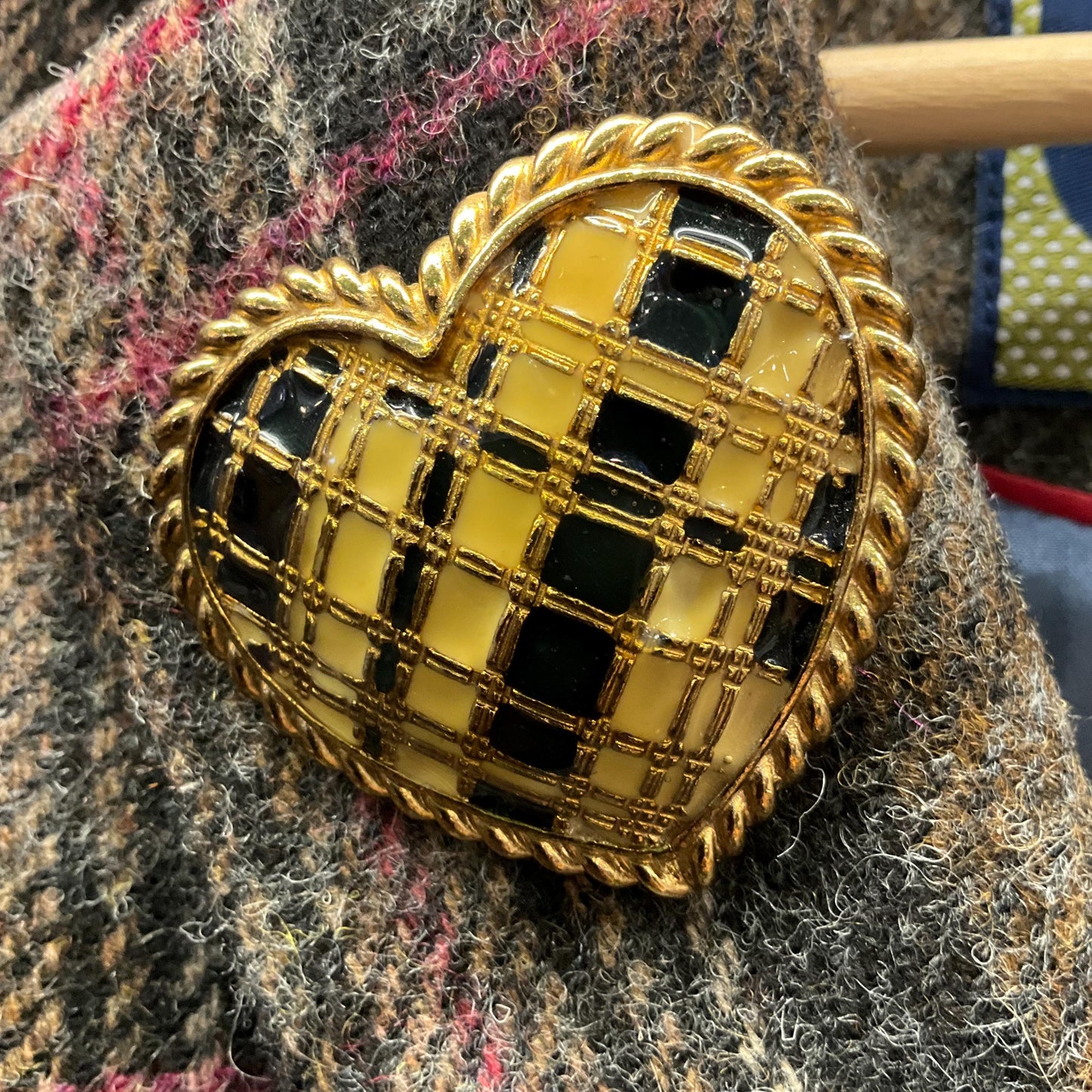 Vintage Butler and Wilson Large Gold and Black Heart Shaped Brooch, Gold tone with glossy enamel, Sustainable gift