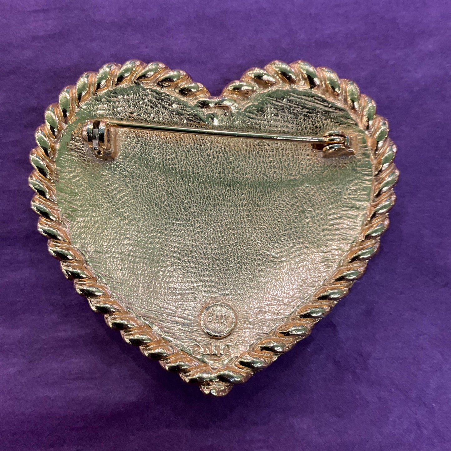 Vintage Butler and Wilson Large Gold and Black Heart Shaped Brooch, Gold tone with glossy enamel, Sustainable gift