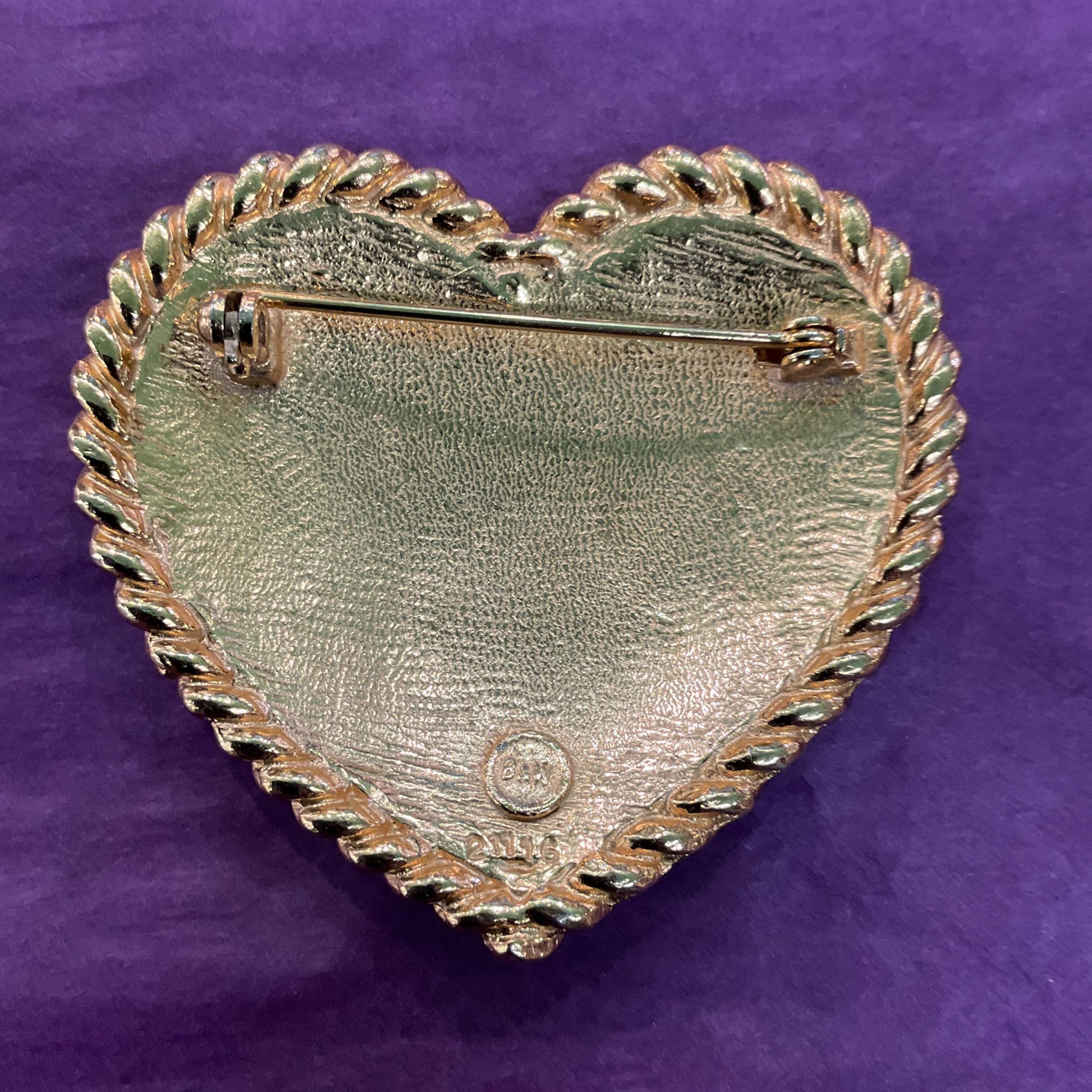 Vintage Butler and Wilson Large Gold and Black Heart Shaped Brooch, Gold tone with glossy enamel, Sustainable gift