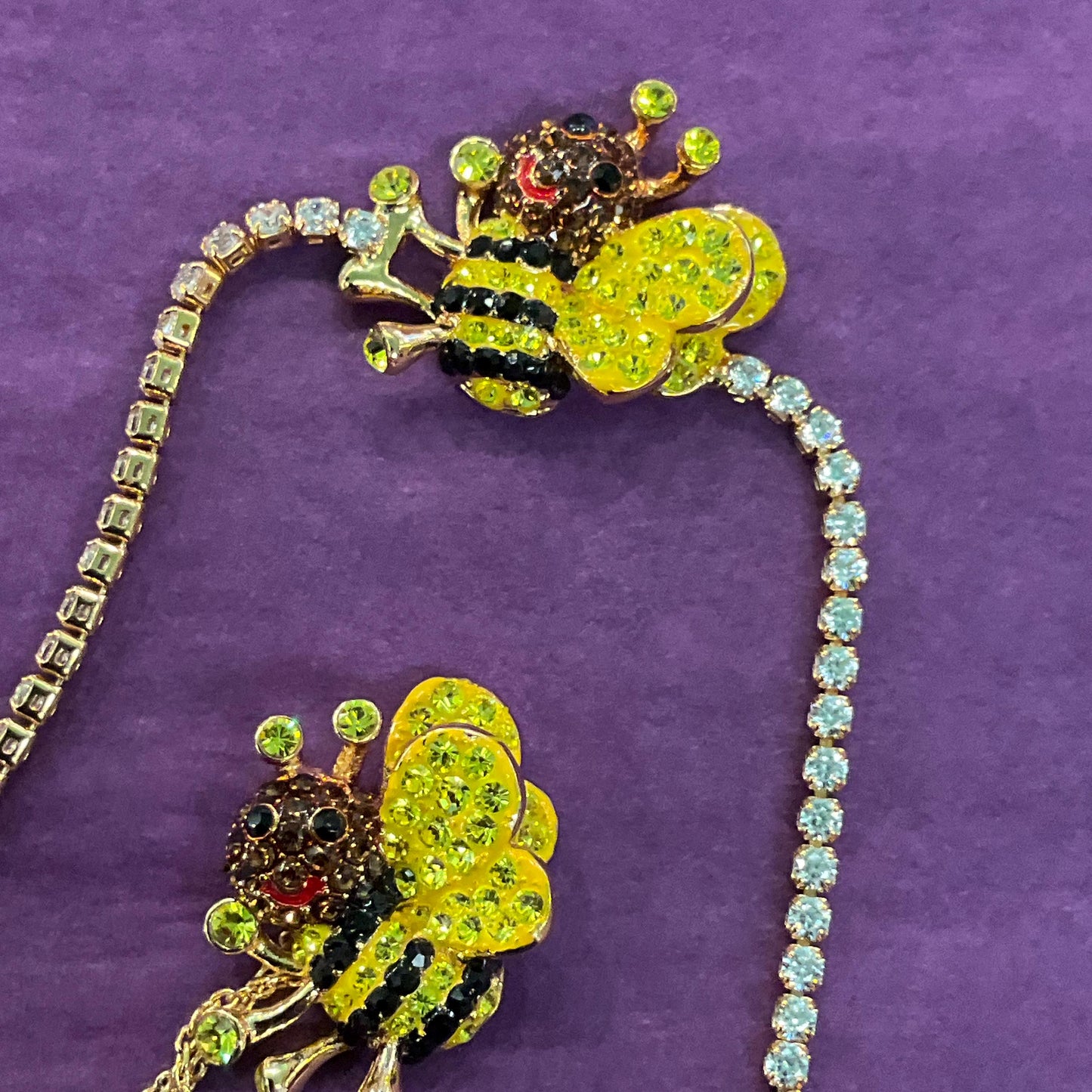 Vintage Butler and Wilson Crystal Bee Adjustable Ring and Bracelet Set, Gold tone with yellow, black and bronze rhinestones