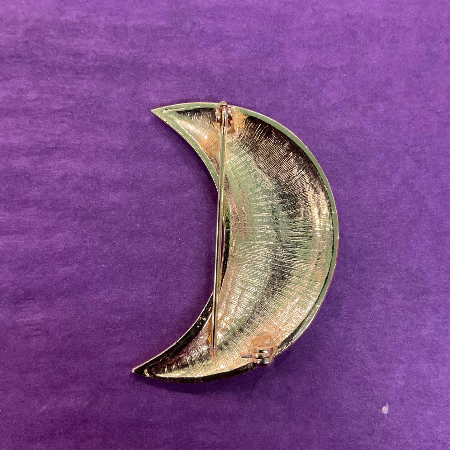 Vintage 1980s Black and Gold Moon and Stars Large Brooch, gold tone with black glossy enamel
