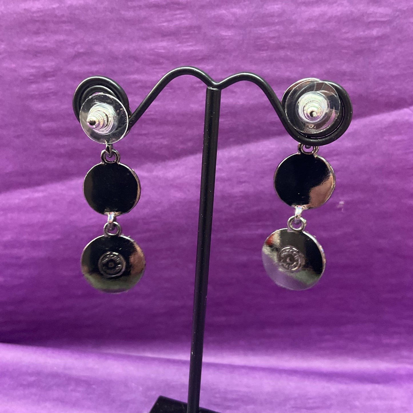 Vintage Butler and Wilson Monotone Crystal Drop Earrings, Dark Pewter tone with black chequerboard cut crystals and silver rhinestones