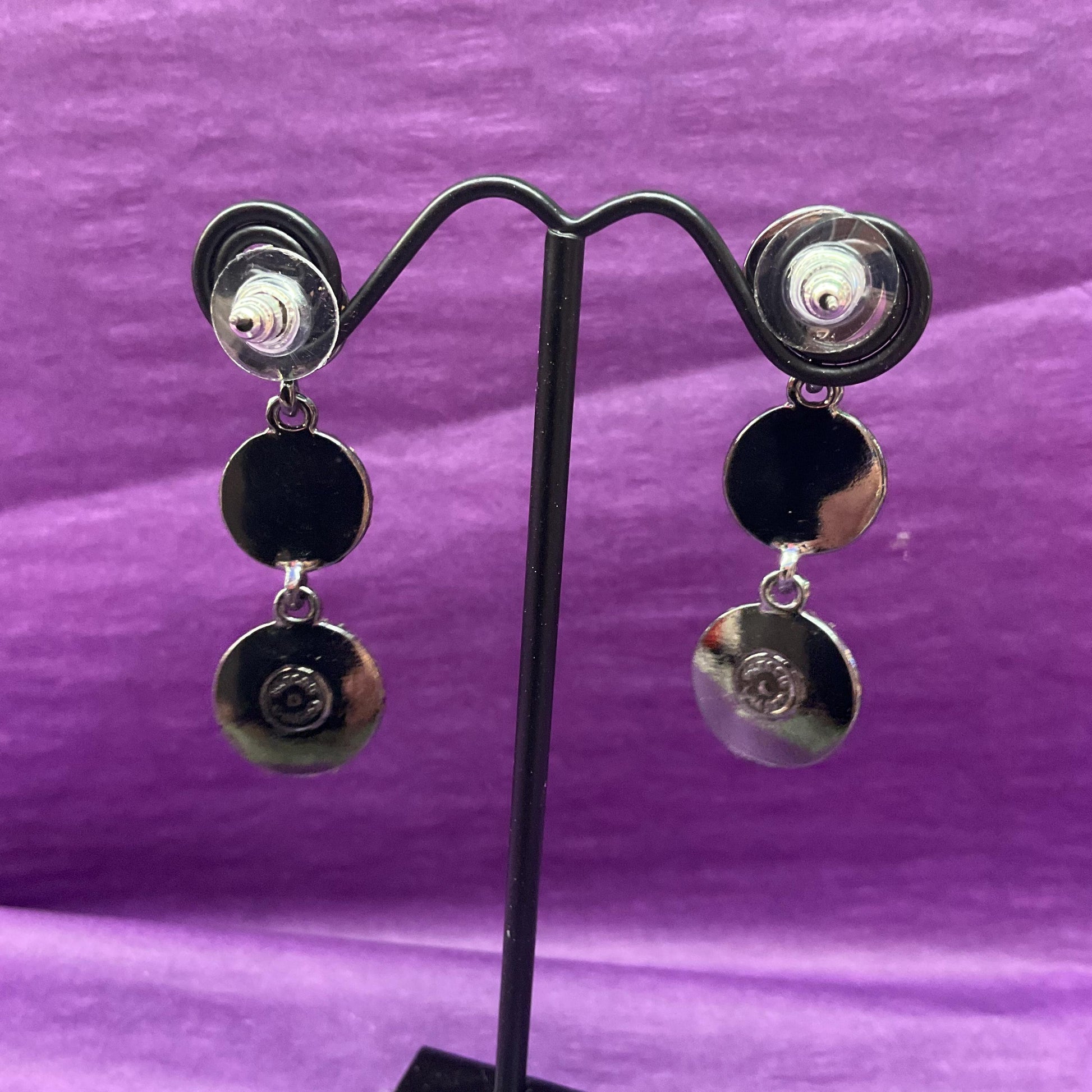 Vintage Butler and Wilson Monotone Crystal Drop Earrings, Dark Pewter tone with black chequerboard cut crystals and silver rhinestones