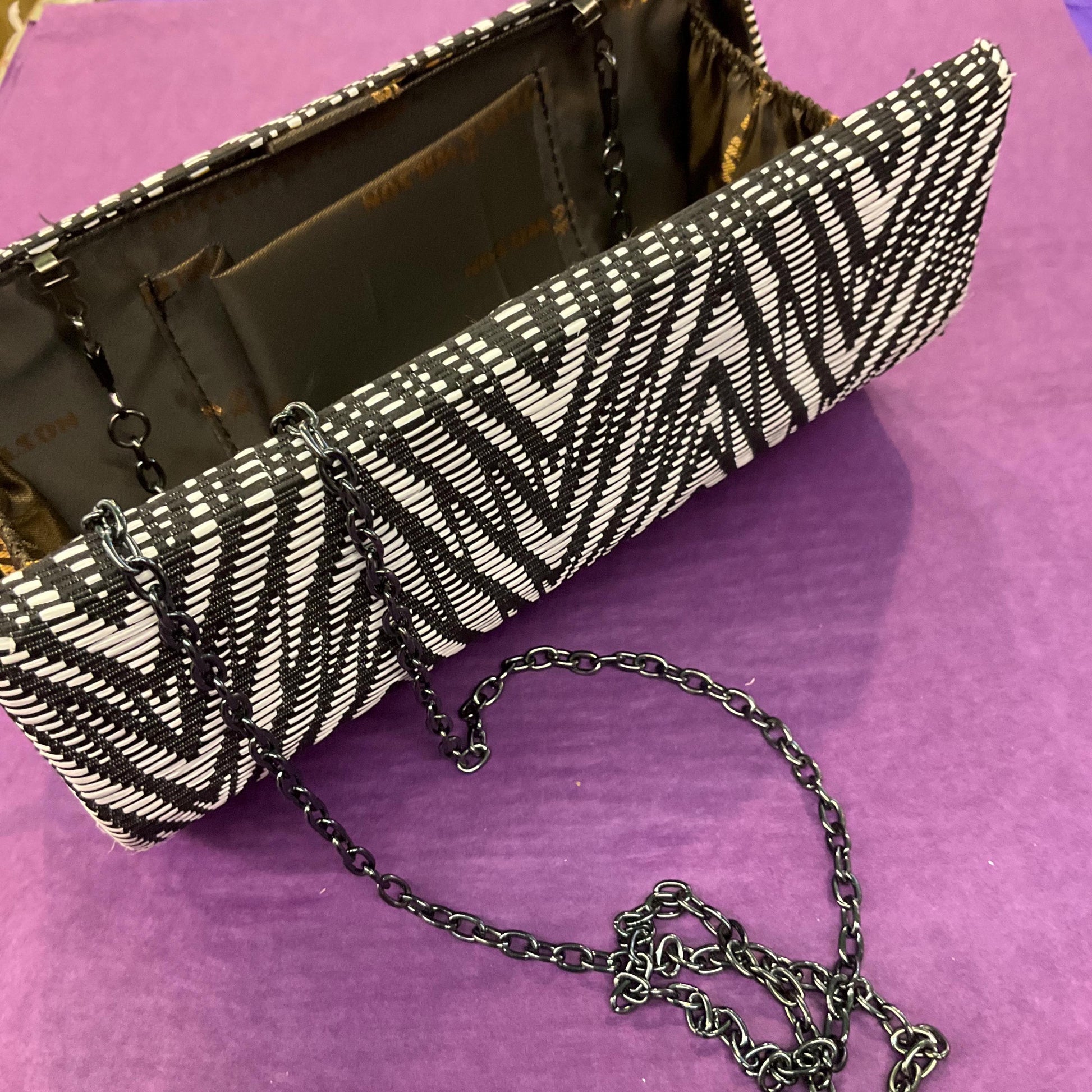 Vintage Butler and Wilson Black and White Boxy Zebra Stripe Clutch or Shoulder Evening Bag